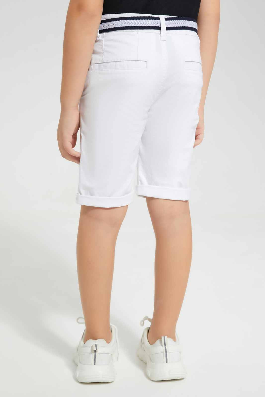Redtag-White-Belted-Dobby-Shorts-BOY-Shorts,-Category:Shorts,-Colour:White,-Deals:New-In,-EID,-Filter:Boys-(2-to-8-Yrs),-New-In-BOY-APL,-Non-Sale,-Section:Boys-(0-to-14Yrs),-W22O-Boys-2 to 8 Years