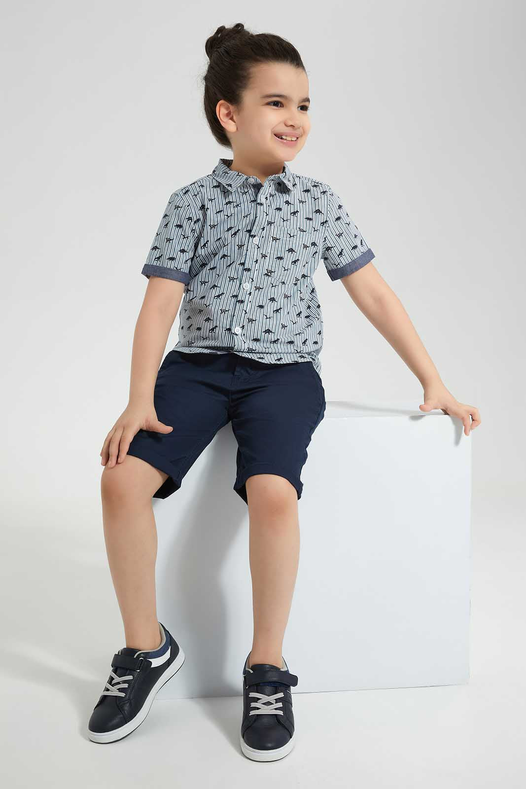 Redtag-Navy-Belted-Dobby-Shorts-BOY-Shorts,-Category:Shorts,-Colour:Navy,-Deals:New-In,-EID,-Filter:Boys-(2-to-8-Yrs),-New-In-BOY-APL,-Non-Sale,-Section:Boys-(0-to-14Yrs),-W22O-Boys-2 to 8 Years