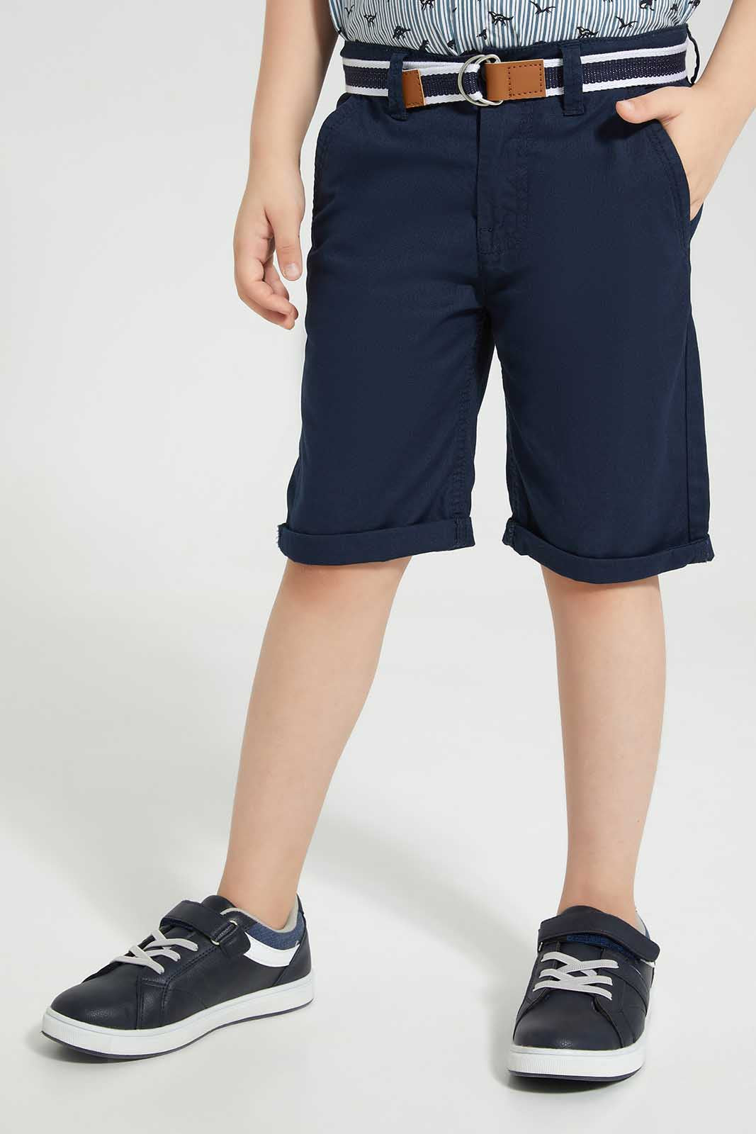 Redtag-Navy-Belted-Dobby-Shorts-BOY-Shorts,-Category:Shorts,-Colour:Navy,-Deals:New-In,-EID,-Filter:Boys-(2-to-8-Yrs),-New-In-BOY-APL,-Non-Sale,-Section:Boys-(0-to-14Yrs),-W22O-Boys-2 to 8 Years