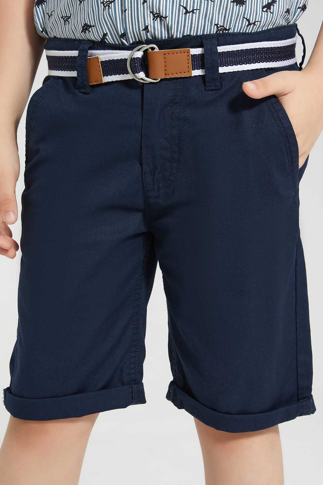 Redtag-Navy-Belted-Dobby-Shorts-BOY-Shorts,-Category:Shorts,-Colour:Navy,-Deals:New-In,-EID,-Filter:Boys-(2-to-8-Yrs),-New-In-BOY-APL,-Non-Sale,-Section:Boys-(0-to-14Yrs),-W22O-Boys-2 to 8 Years