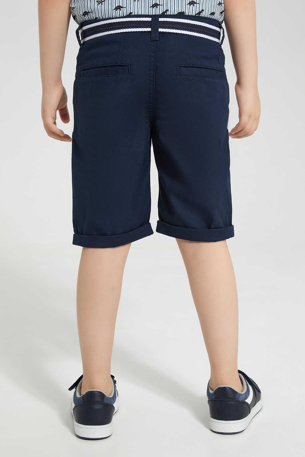 Redtag-Navy-Belted-Dobby-Shorts-BOY-Shorts,-Category:Shorts,-Colour:Navy,-Deals:New-In,-EID,-Filter:Boys-(2-to-8-Yrs),-New-In-BOY-APL,-Non-Sale,-Section:Boys-(0-to-14Yrs),-W22O-Boys-2 to 8 Years