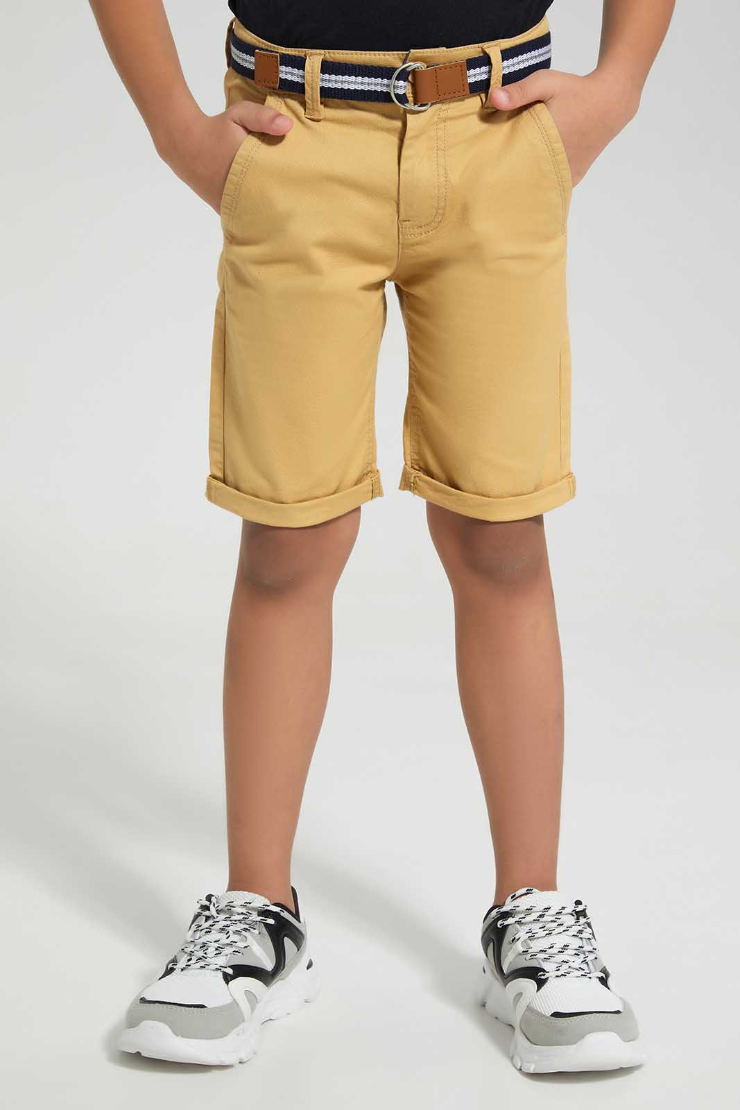 Redtag-Gold-Belted-Dobby-Shorts-BOY-Shorts,-Category:Shorts,-Colour:Gold,-Deals:New-In,-EID,-Filter:Boys-(2-to-8-Yrs),-New-In-BOY-APL,-Non-Sale,-Section:Boys-(0-to-14Yrs),-W22O-Boys-2 to 8 Years