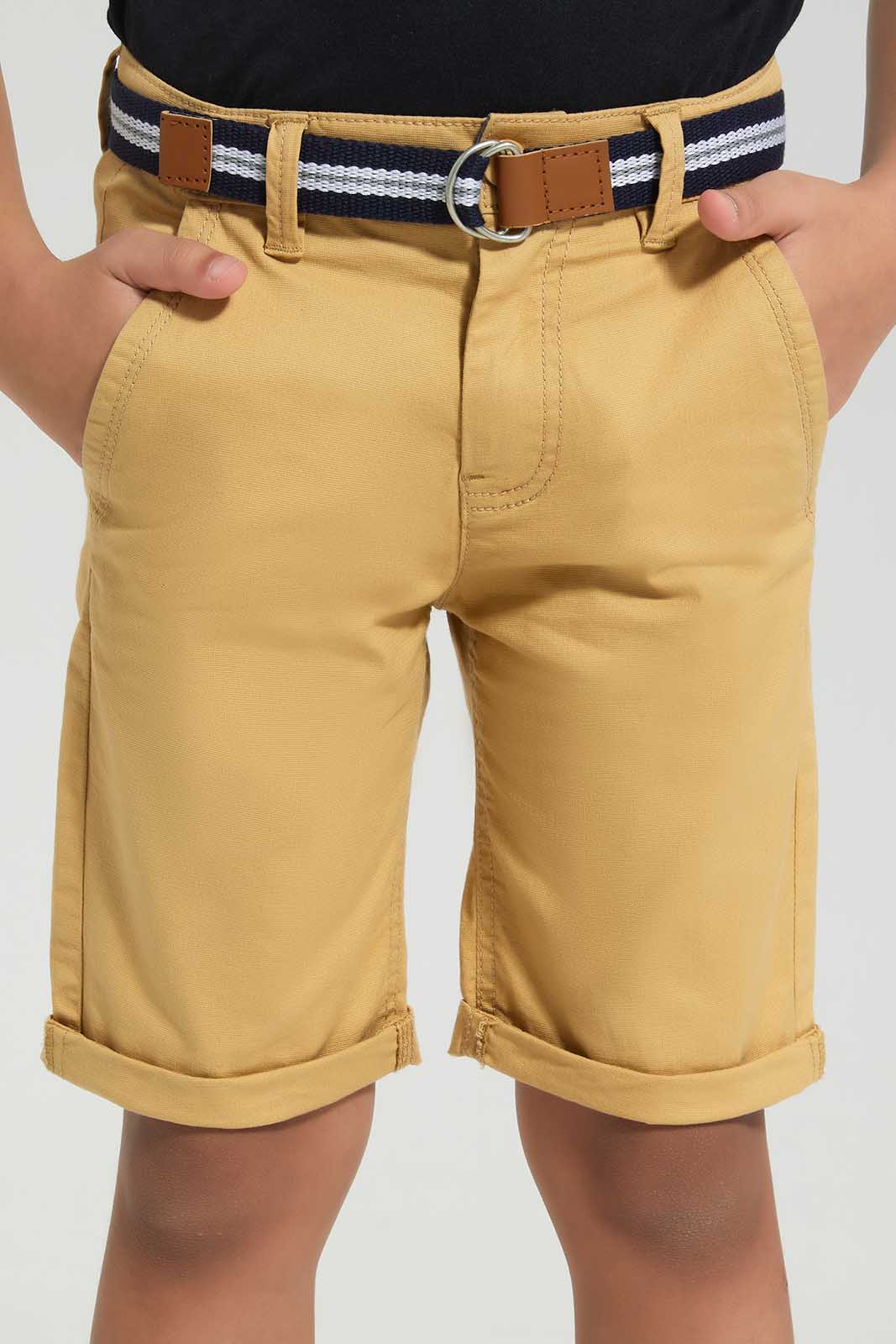 Redtag-Gold-Belted-Dobby-Shorts-BOY-Shorts,-Category:Shorts,-Colour:Gold,-Deals:New-In,-EID,-Filter:Boys-(2-to-8-Yrs),-New-In-BOY-APL,-Non-Sale,-Section:Boys-(0-to-14Yrs),-W22O-Boys-2 to 8 Years