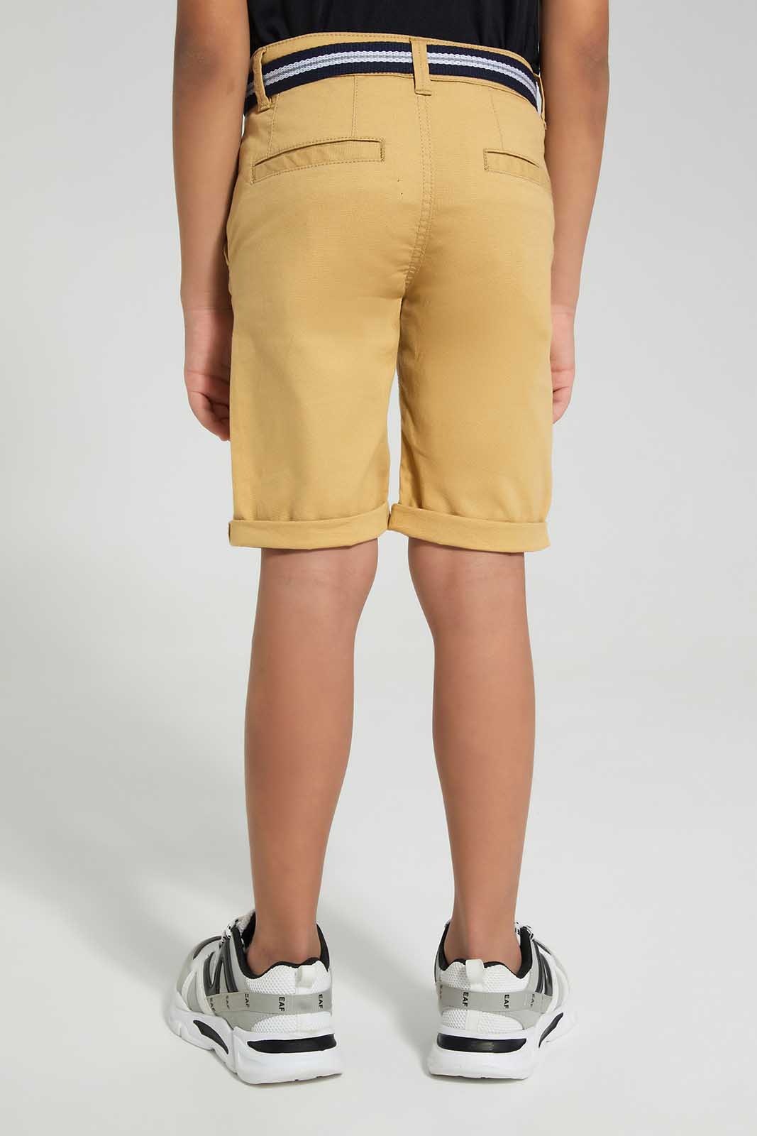 Redtag-Gold-Belted-Dobby-Shorts-BOY-Shorts,-Category:Shorts,-Colour:Gold,-Deals:New-In,-EID,-Filter:Boys-(2-to-8-Yrs),-New-In-BOY-APL,-Non-Sale,-Section:Boys-(0-to-14Yrs),-W22O-Boys-2 to 8 Years
