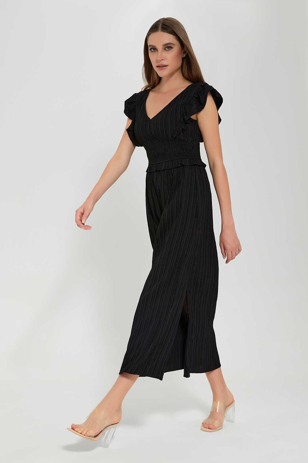 Redtag-Assorted-Ruffled-Sleeve-Smocking-Dress-Category:Dresses,-Colour:Black,-Deals:New-In,-Filter:Women's-Clothing,-LEC,-LEC-Dresses,-New-In-LEC,-Non-Sale,-Section:Women,-W22O-Women's-