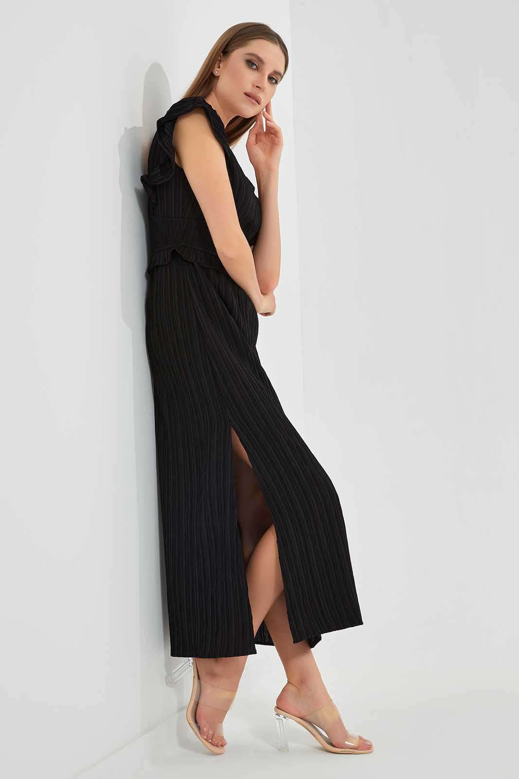 Redtag-Assorted-Ruffled-Sleeve-Smocking-Dress-Category:Dresses,-Colour:Black,-Deals:New-In,-Filter:Women's-Clothing,-LEC,-LEC-Dresses,-New-In-LEC,-Non-Sale,-Section:Women,-W22O-Women's-
