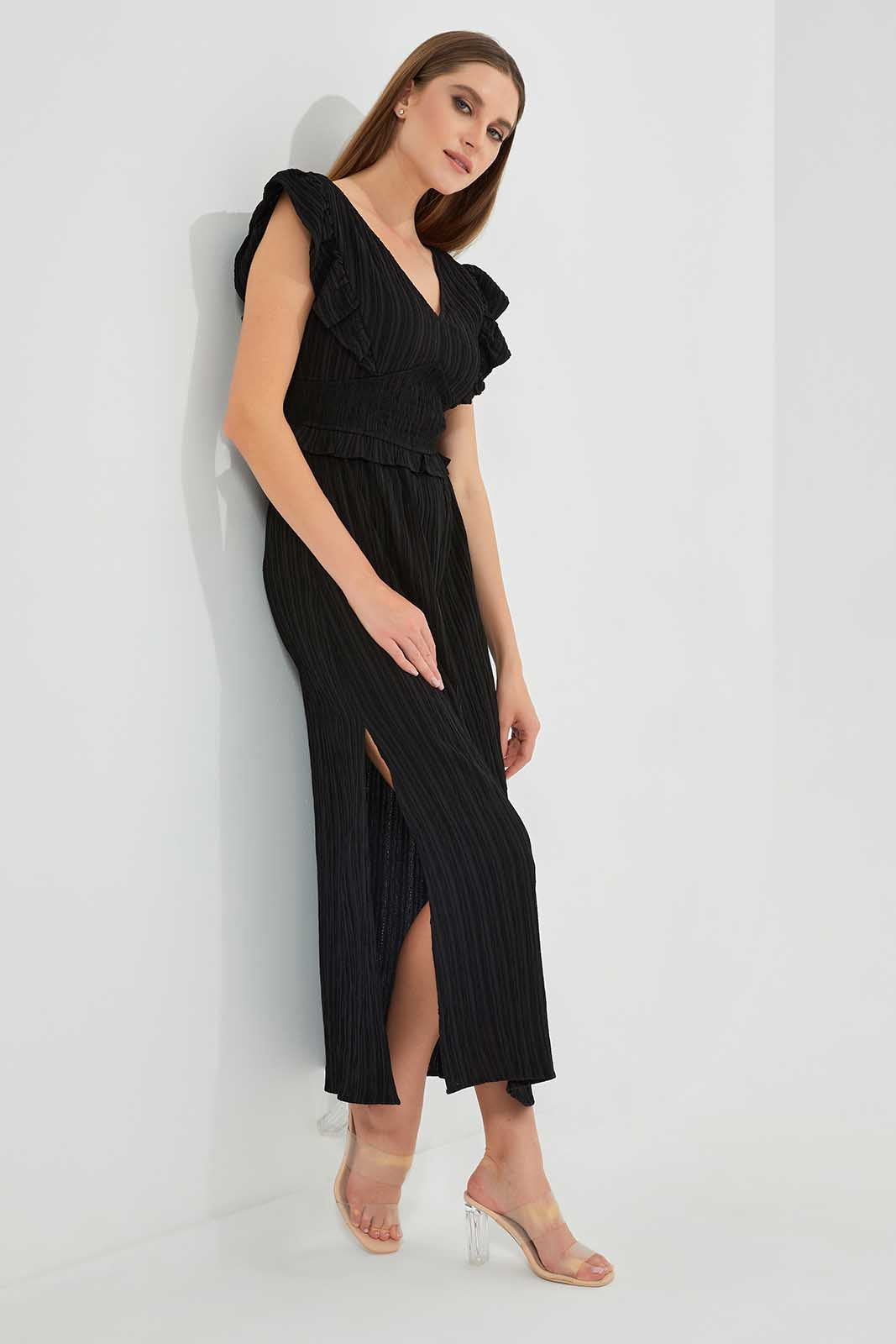 Redtag-Assorted-Ruffled-Sleeve-Smocking-Dress-Category:Dresses,-Colour:Black,-Deals:New-In,-Filter:Women's-Clothing,-LEC,-LEC-Dresses,-New-In-LEC,-Non-Sale,-Section:Women,-W22O-Women's-