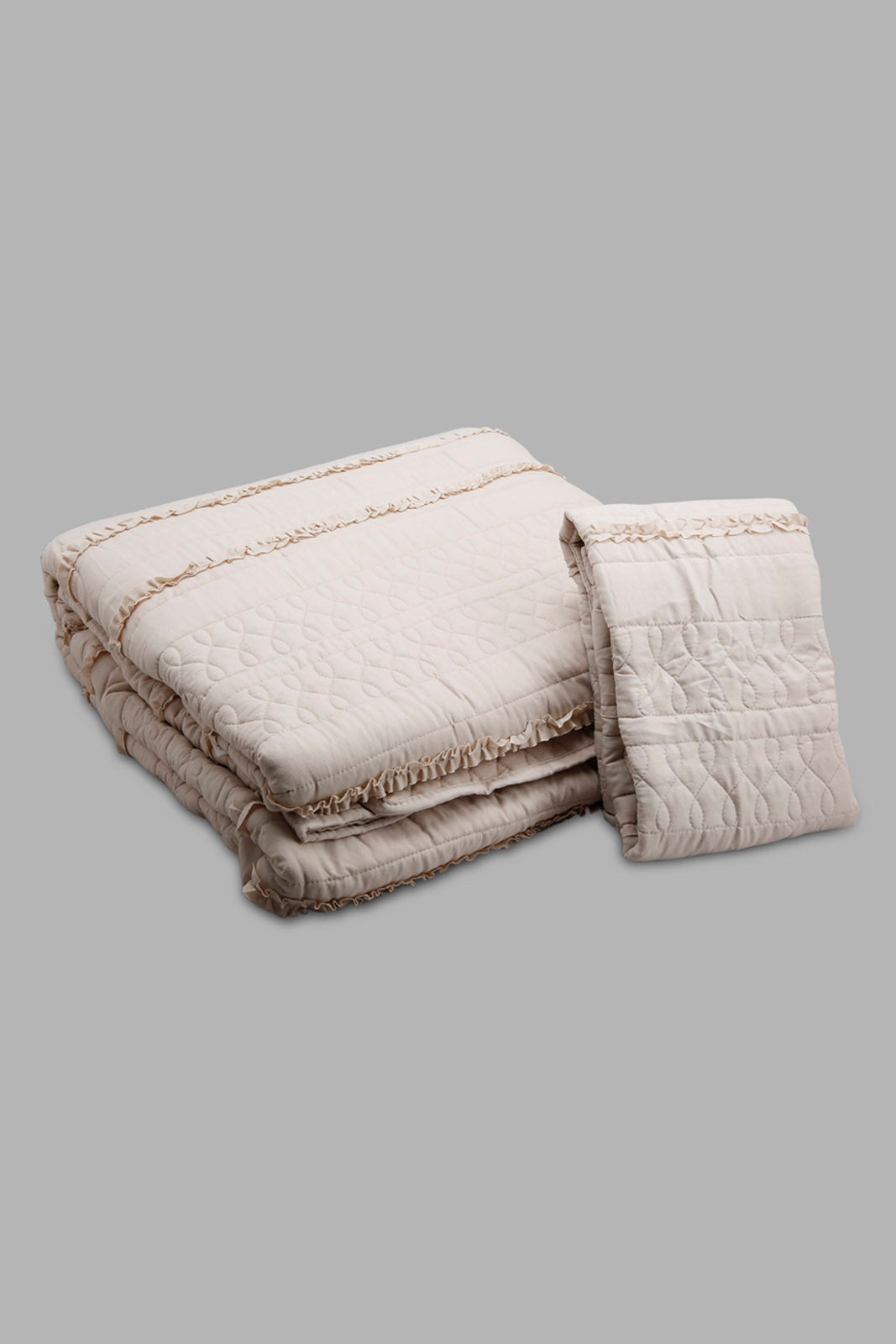 Redtag-Beige-Bedspread-Set-With-Ruffle-(Single-Size)-Category:Bedspreads,-Colour:Beige,-Deals:New-In,-Filter:Home-Bedroom,-HMW-BED-Bedspreads,-New-In-HMW-BED,-Non-Sale,-Section:Homewares,-W22O-Home-Bedroom-