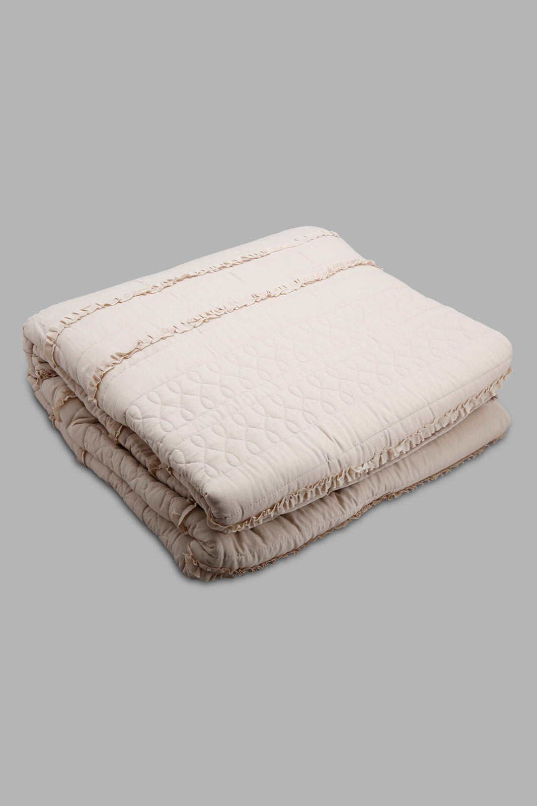 Redtag-Beige-Bedspread-Set-With-Ruffle-(Single-Size)-Category:Bedspreads,-Colour:Beige,-Deals:New-In,-Filter:Home-Bedroom,-HMW-BED-Bedspreads,-New-In-HMW-BED,-Non-Sale,-Section:Homewares,-W22O-Home-Bedroom-