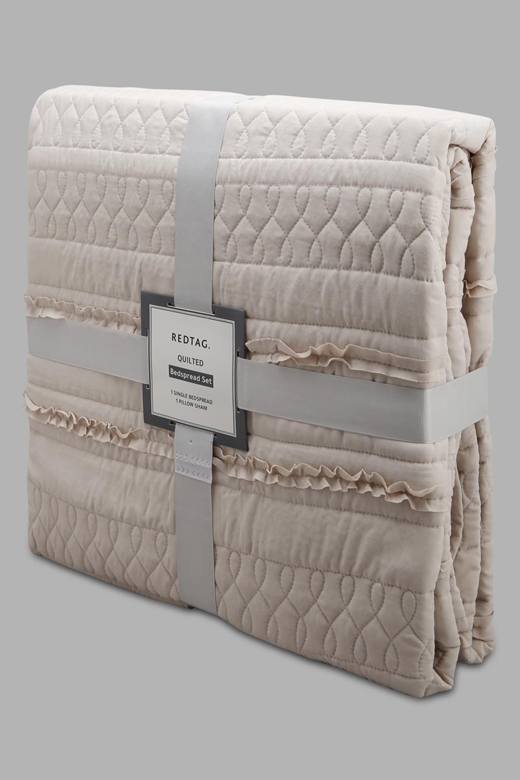 Redtag-Beige-Bedspread-Set-With-Ruffle-(Single-Size)-Category:Bedspreads,-Colour:Beige,-Deals:New-In,-Filter:Home-Bedroom,-HMW-BED-Bedspreads,-New-In-HMW-BED,-Non-Sale,-Section:Homewares,-W22O-Home-Bedroom-