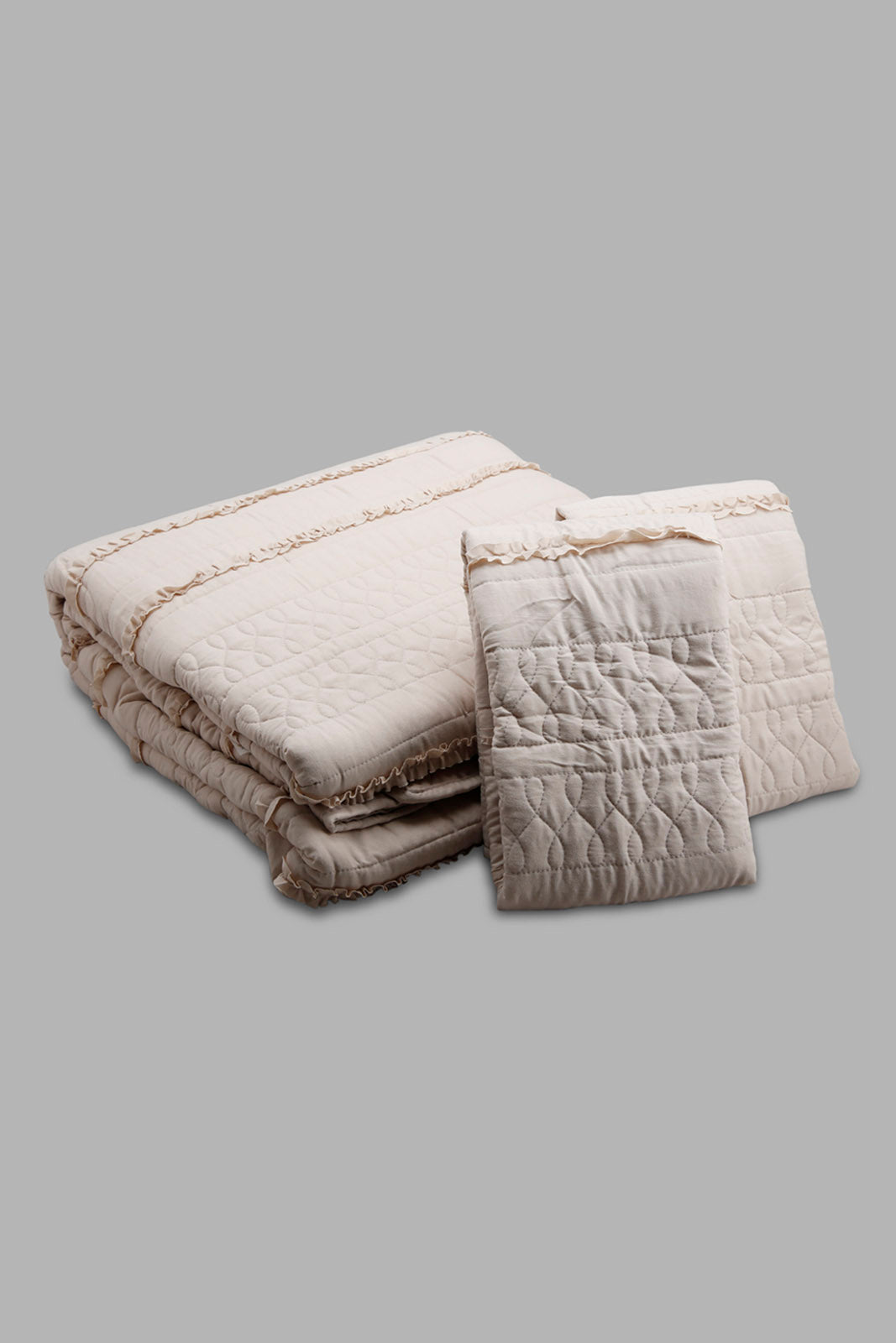 Redtag-Beige-Bedspread-Set-With-Ruffle-(Double-Size)-Category:Bedspreads,-Colour:Beige,-Deals:New-In,-Filter:Home-Bedroom,-HMW-BED-Bedspreads,-New-In-HMW-BED,-Non-Sale,-Section:Homewares,-W22O-Home-Bedroom-
