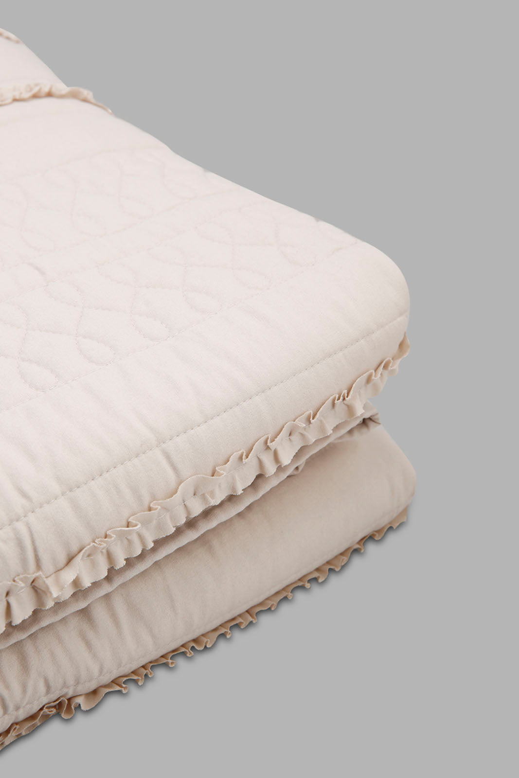 Redtag-Beige-Bedspread-Set-With-Ruffle-(Double-Size)-Category:Bedspreads,-Colour:Beige,-Deals:New-In,-Filter:Home-Bedroom,-HMW-BED-Bedspreads,-New-In-HMW-BED,-Non-Sale,-Section:Homewares,-W22O-Home-Bedroom-