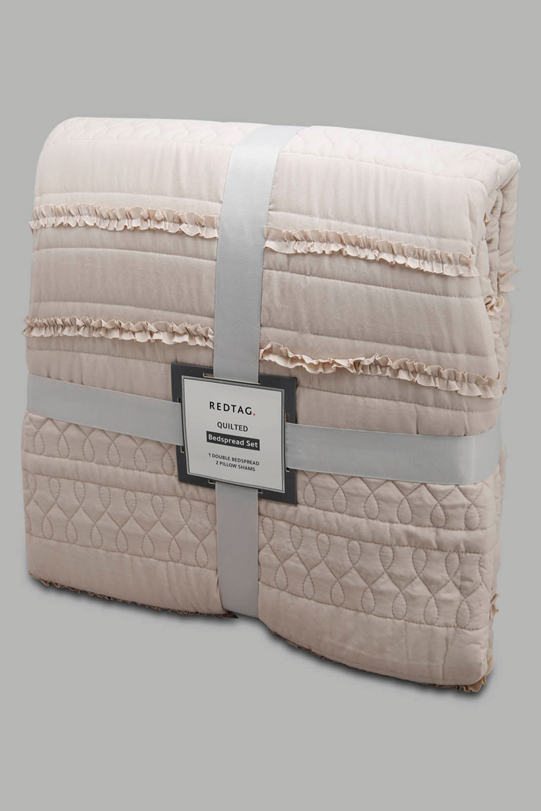 Redtag-Beige-Bedspread-Set-With-Ruffle-(Double-Size)-Category:Bedspreads,-Colour:Beige,-Deals:New-In,-Filter:Home-Bedroom,-HMW-BED-Bedspreads,-New-In-HMW-BED,-Non-Sale,-Section:Homewares,-W22O-Home-Bedroom-