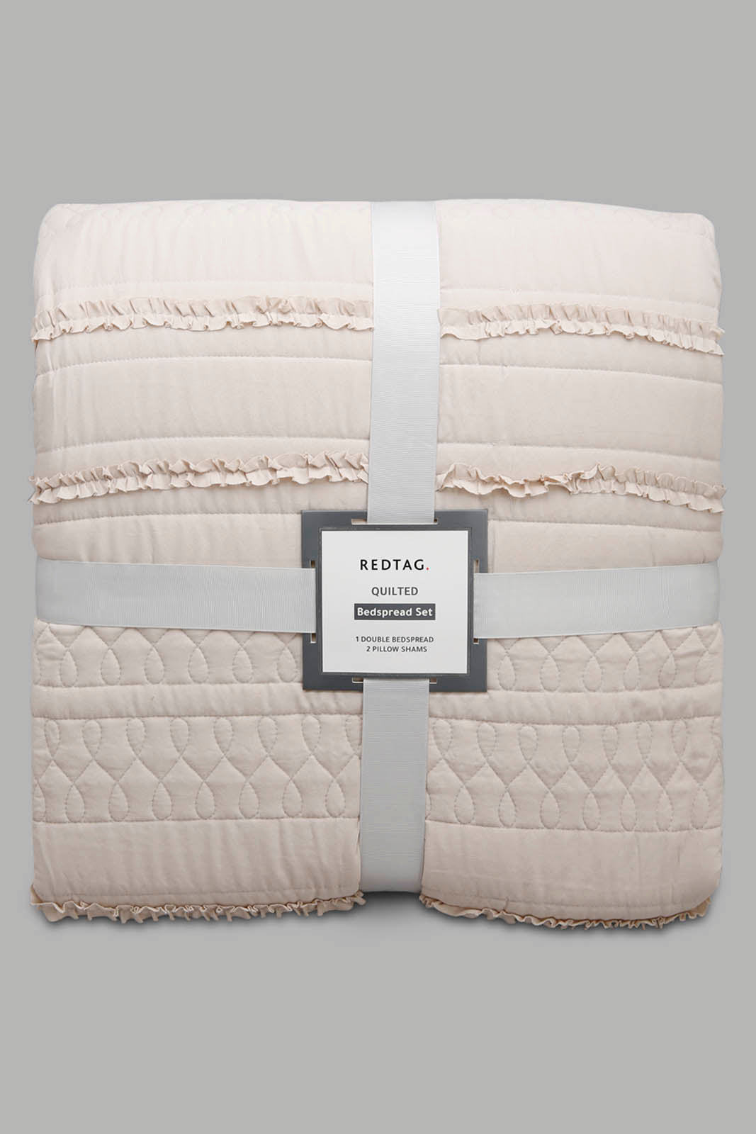 Redtag-Beige-Bedspread-Set-With-Ruffle-(Double-Size)-Category:Bedspreads,-Colour:Beige,-Deals:New-In,-Filter:Home-Bedroom,-HMW-BED-Bedspreads,-New-In-HMW-BED,-Non-Sale,-Section:Homewares,-W22O-Home-Bedroom-