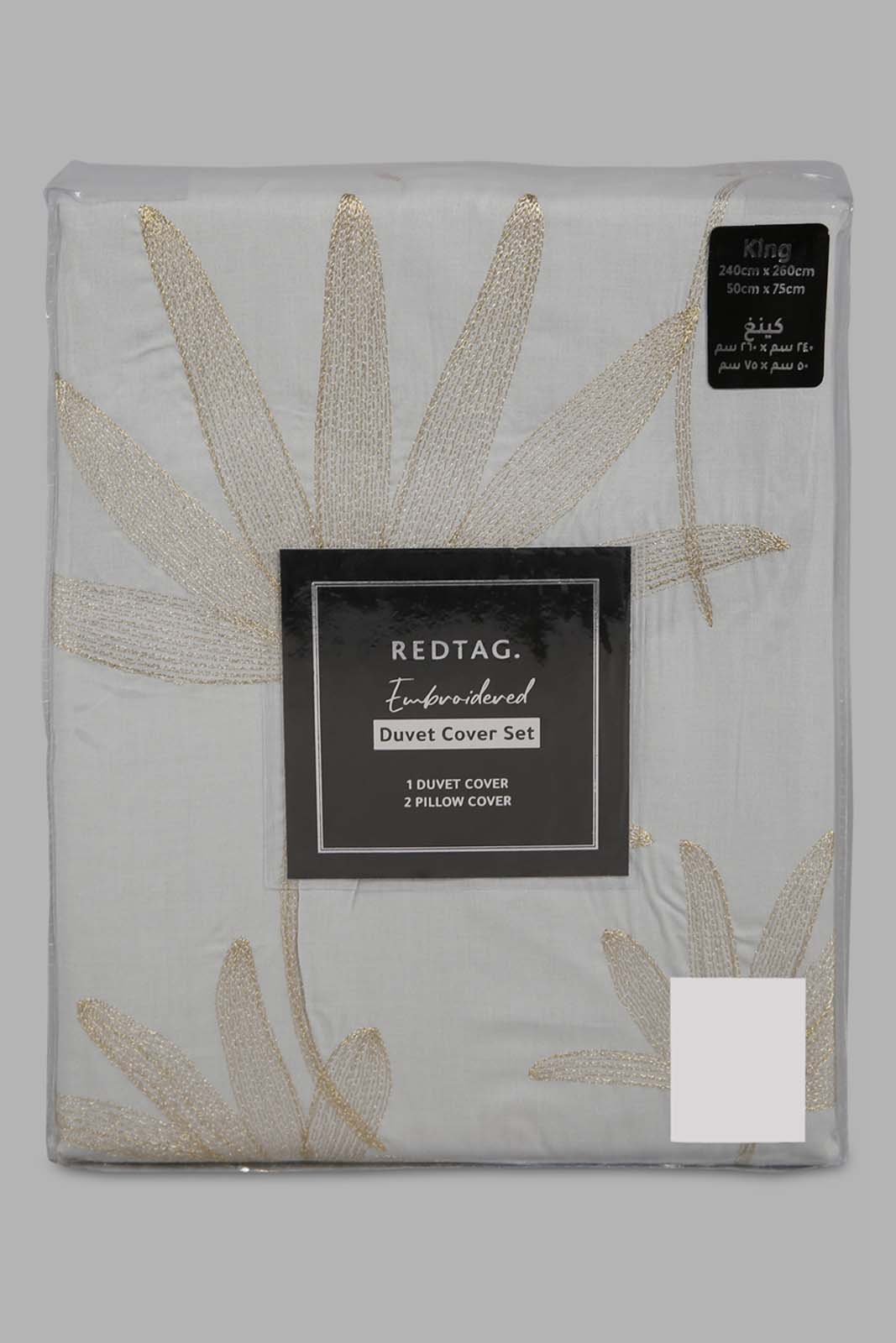 Redtag-Grey-3-Piece-Floral-Embroidery-Duvet-Cover-Set-(King-Size)-Category:Duvet-Covers,-Colour:Grey,-Deals:New-In,-Elsa,-Filter:Home-Bedroom,-HMW-BED-Duvet-Covers,-New-In-HMW-BED,-Non-Sale,-Section:Homewares,-W22O-Home-Bedroom-