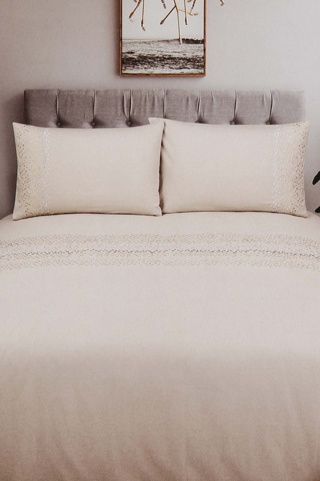 Redtag-Beige-3-Piece-Geometric-Embroidery-Duvet-Cover-Set-(King-Size)-Category:Duvet-Covers,-Colour:Beige,-Deals:New-In,-Filter:Home-Bedroom,-Harmony,-HMW-BED-Duvet-Covers,-New-In-HMW-BED,-Non-Sale,-Section:Homewares,-W22O-Home-Bedroom-