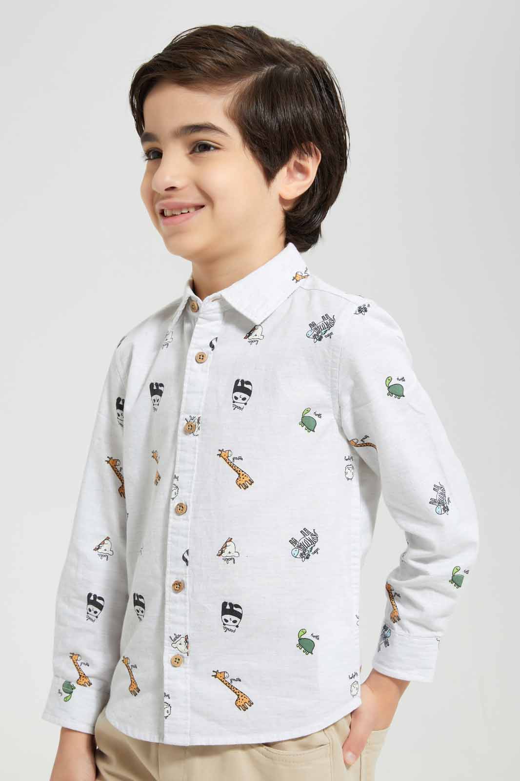 White Animals Shirt For Boys
