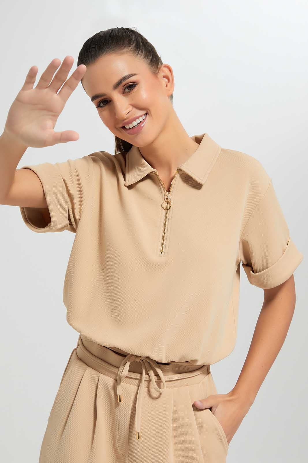 Redtag-Sand-Crop-Top-Category:Blouses,-Colour:Sand,-Deals:New-In,-Filter:Women's-Clothing,-LDC,-LDC-Blouses,-New-In-LDC,-Non-Sale,-Section:Women,-W22O-Women's-