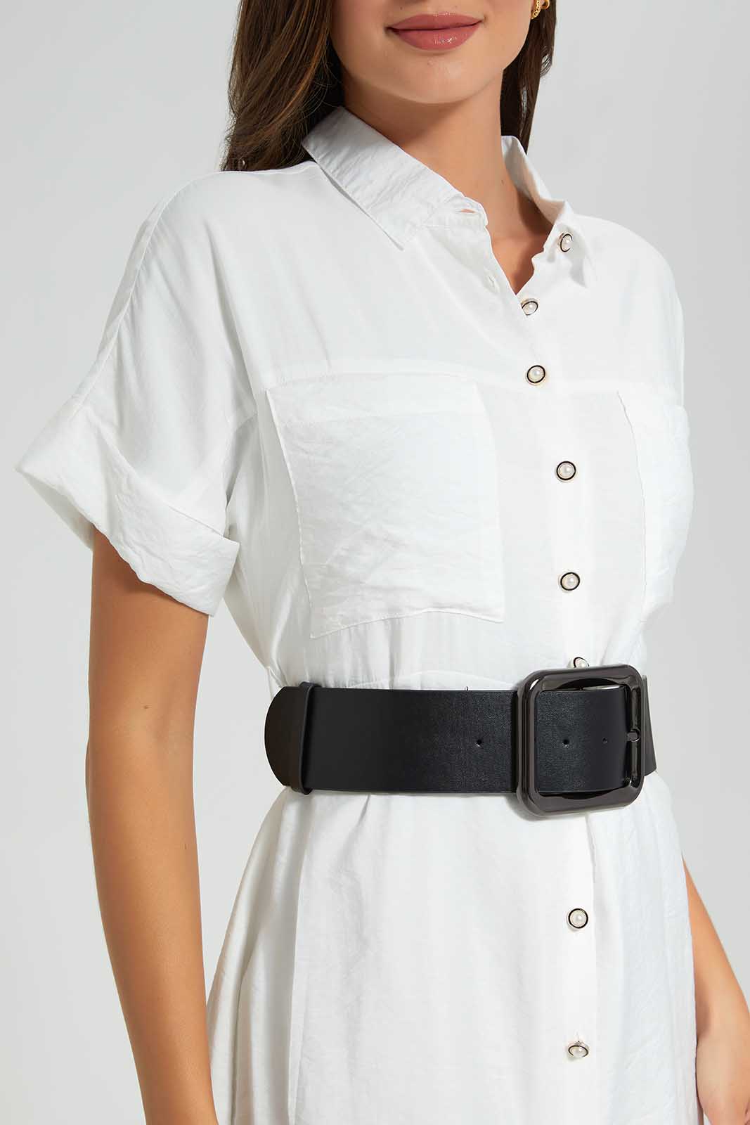 Redtag-Ivory-Belted-Dress-Category:Dresses,-Colour:Ivory,-Deals:New-In,-Filter:Women's-Clothing,-LDC,-LDC-Dresses,-New-In-LDC-APL,-Non-Sale,-Section:Women,-W22O-Women's-