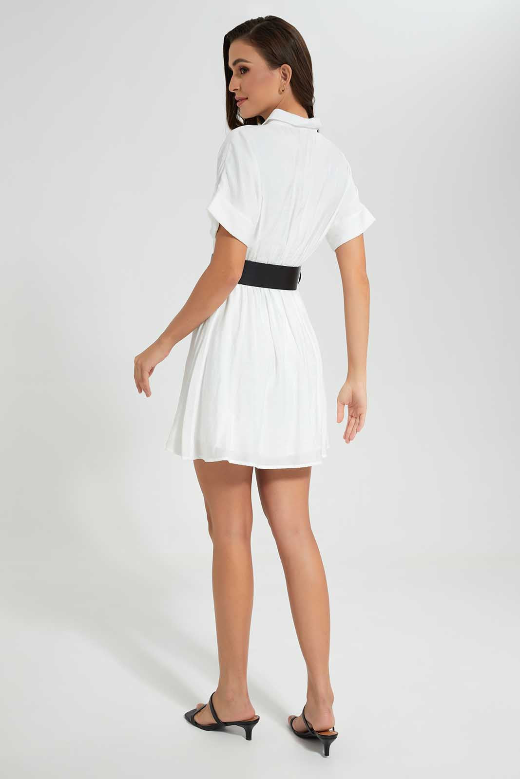 Redtag-Ivory-Belted-Dress-Category:Dresses,-Colour:Ivory,-Deals:New-In,-Filter:Women's-Clothing,-LDC,-LDC-Dresses,-New-In-LDC-APL,-Non-Sale,-Section:Women,-W22O-Women's-
