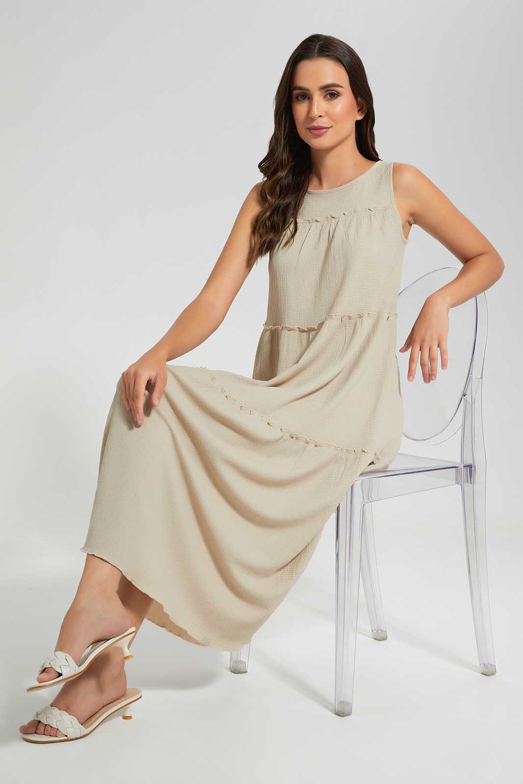 Redtag-Beige-Tiered-Dress-Category:Dresses,-Colour:Beige,-Deals:New-In,-Filter:Women's-Clothing,-LDC,-LDC-Dresses,-New-In-LDC-APL,-Non-Sale,-Section:Women,-W22O-Women's-