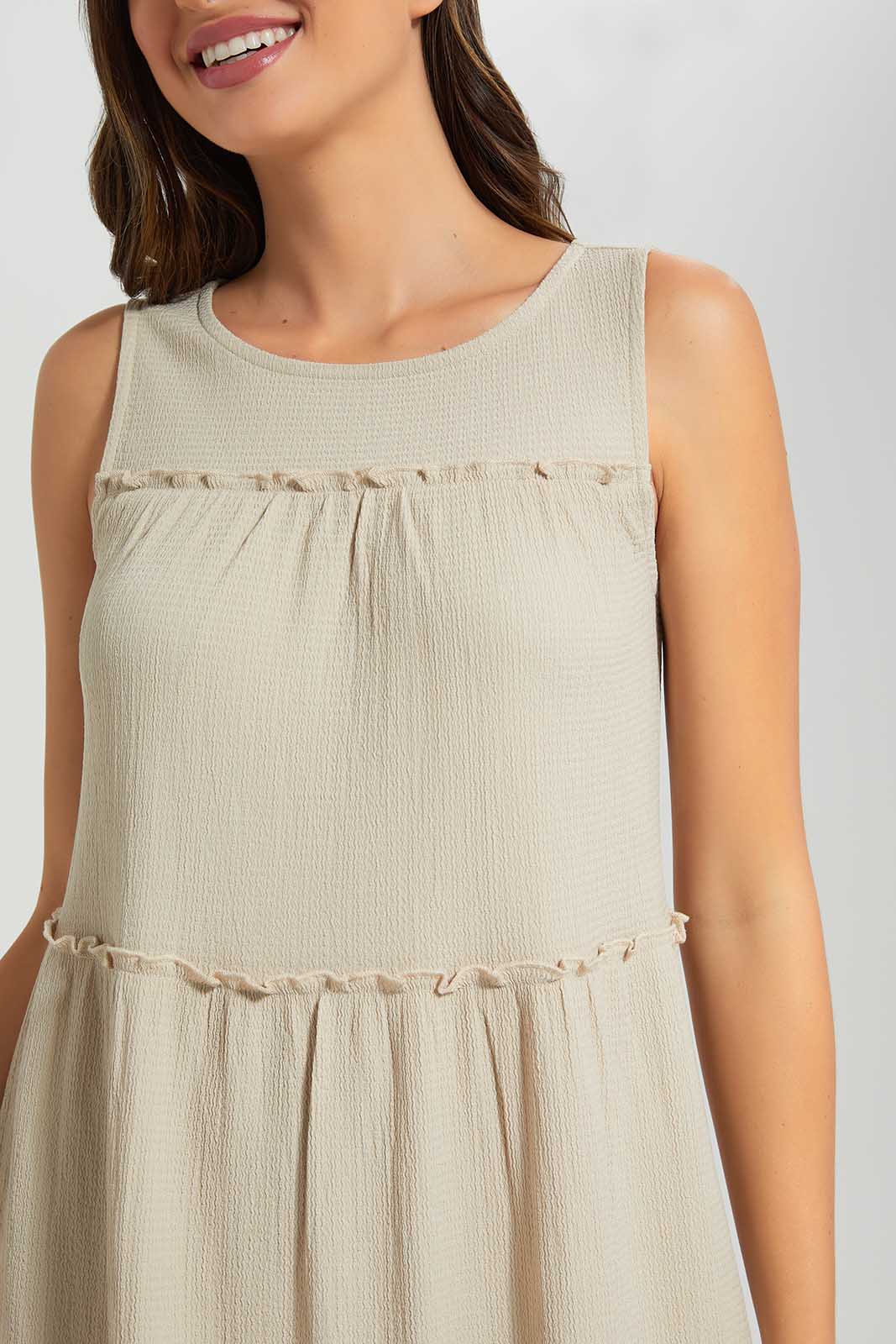 Redtag-Beige-Tiered-Dress-Category:Dresses,-Colour:Beige,-Deals:New-In,-Filter:Women's-Clothing,-LDC,-LDC-Dresses,-New-In-LDC-APL,-Non-Sale,-Section:Women,-W22O-Women's-