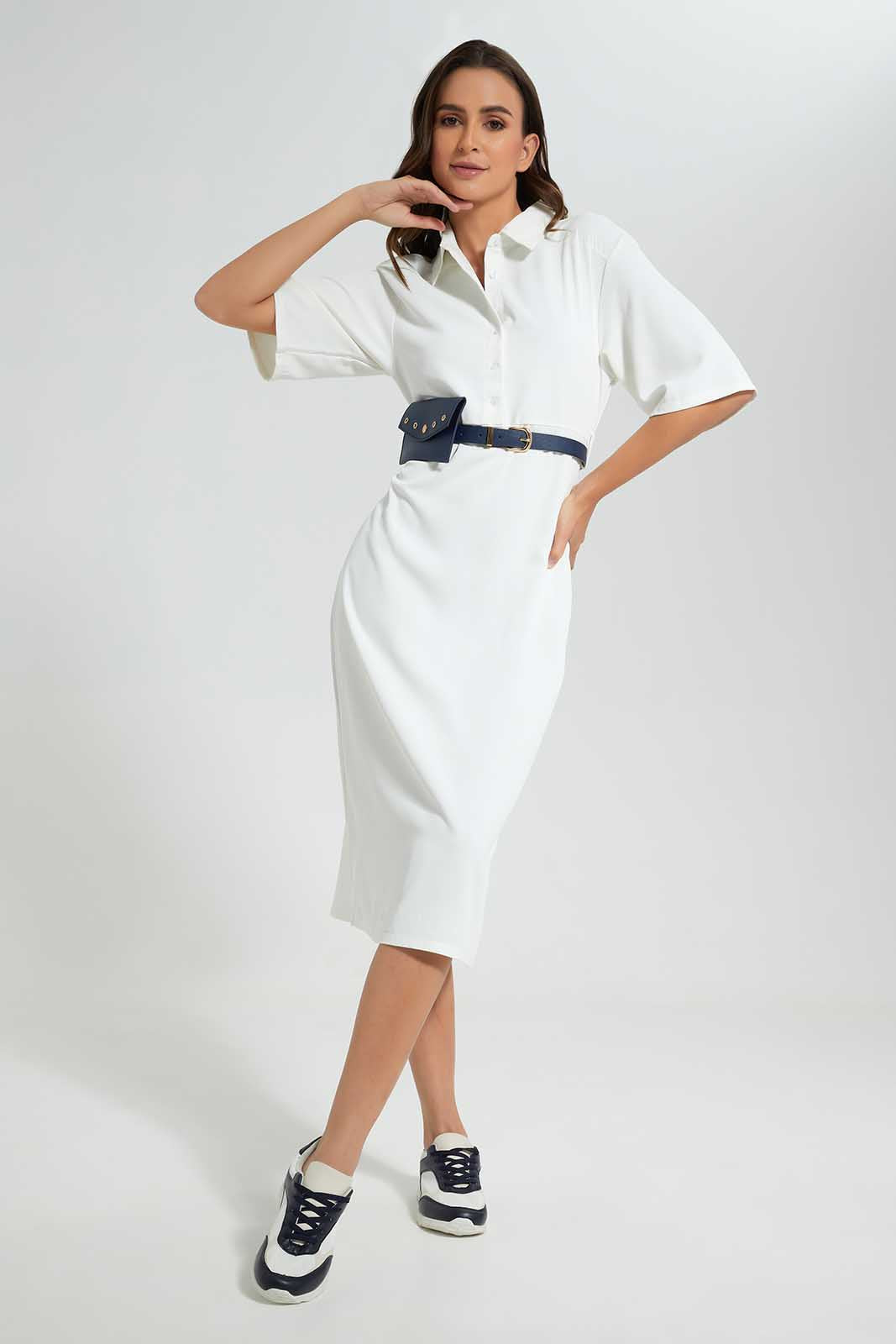 Redtag-Ivory-Belted-Dress-Category:Dresses,-Colour:Ivory,-Deals:New-In,-Filter:Women's-Clothing,-LDC,-LDC-Dresses,-New-In-LDC-APL,-Non-Sale,-Section:Women,-W22O-Women's-