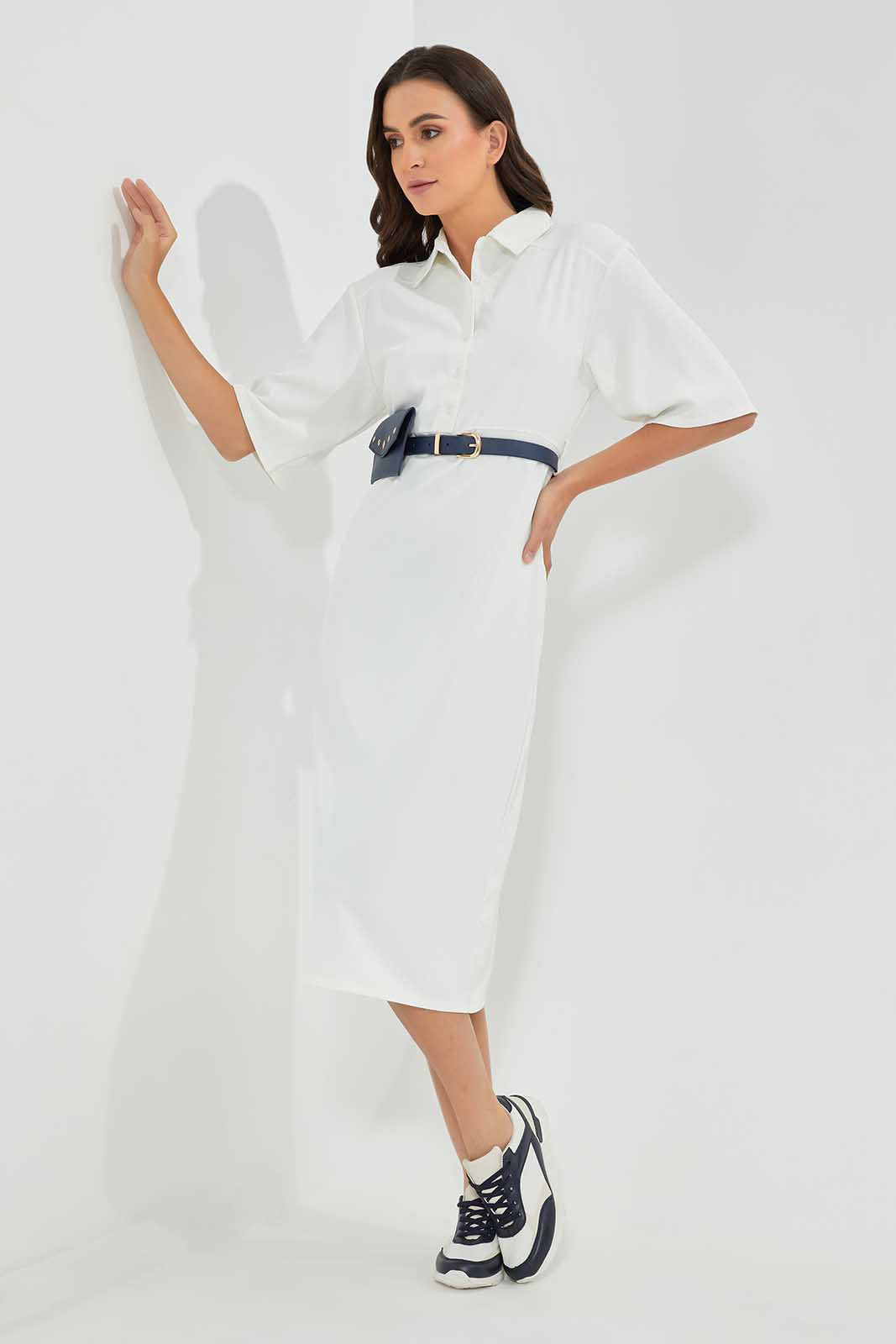 Redtag-Ivory-Belted-Dress-Category:Dresses,-Colour:Ivory,-Deals:New-In,-Filter:Women's-Clothing,-LDC,-LDC-Dresses,-New-In-LDC-APL,-Non-Sale,-Section:Women,-W22O-Women's-