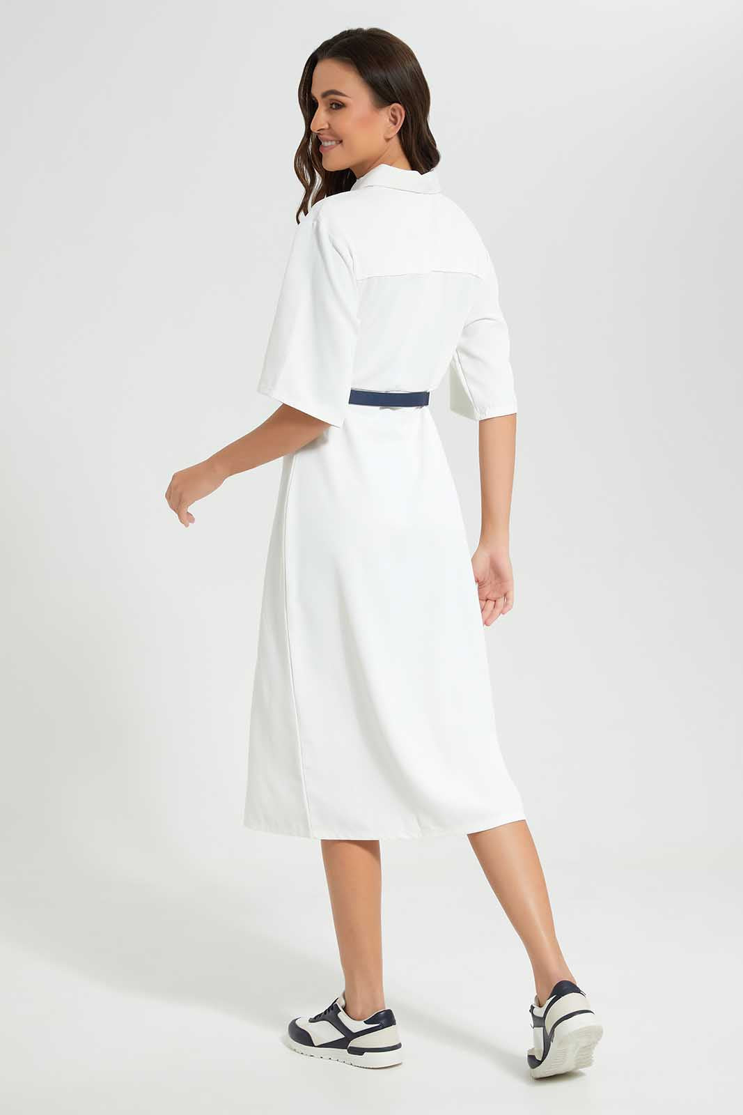 Redtag-Ivory-Belted-Dress-Category:Dresses,-Colour:Ivory,-Deals:New-In,-Filter:Women's-Clothing,-LDC,-LDC-Dresses,-New-In-LDC-APL,-Non-Sale,-Section:Women,-W22O-Women's-
