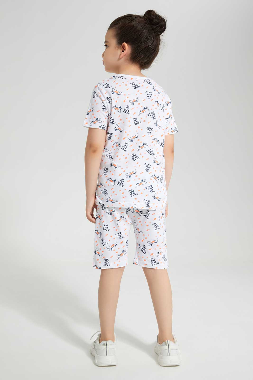 Redtag-White-Skate-Prin-T-Shirt-And-Shorts-Set-BOY-Pyjama-Sets,-Category:Pyjama-Sets,-Colour:White,-Deals:New-In,-Filter:Boys-(2-to-8-Yrs),-New-In-BOY-APL,-Non-Sale,-Section:Boys-(0-to-14Yrs),-W22O-Boys-2 to 8 Years
