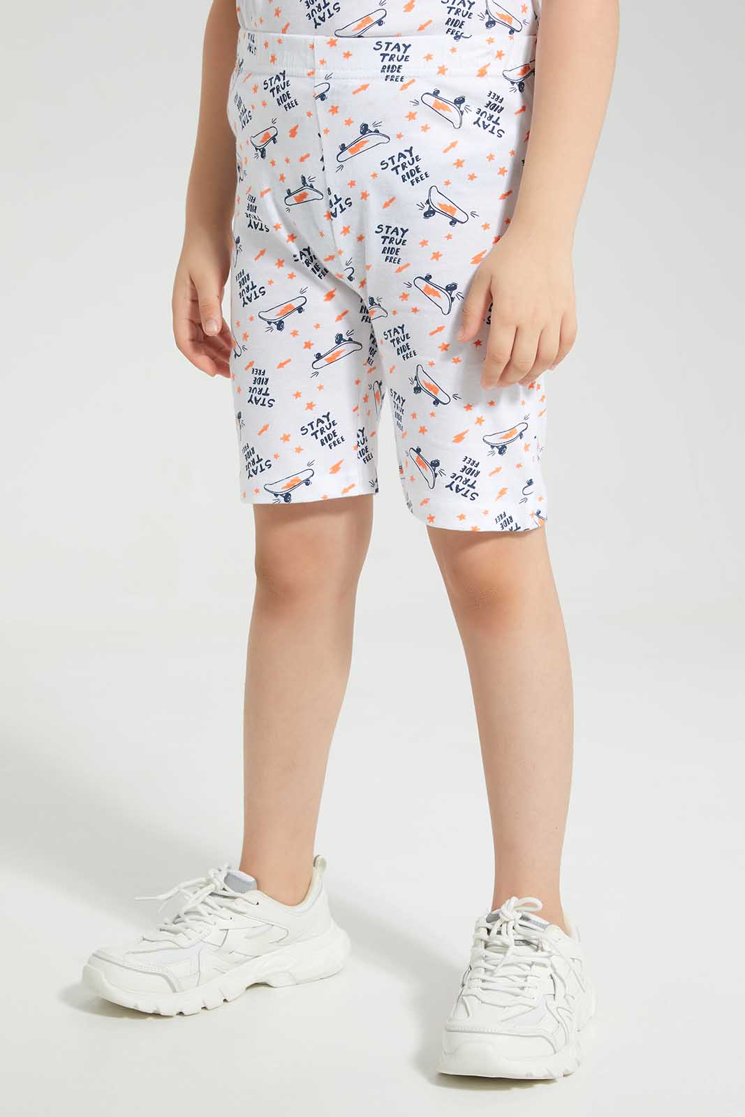 Redtag-White-Skate-Prin-T-Shirt-And-Shorts-Set-BOY-Pyjama-Sets,-Category:Pyjama-Sets,-Colour:White,-Deals:New-In,-Filter:Boys-(2-to-8-Yrs),-New-In-BOY-APL,-Non-Sale,-Section:Boys-(0-to-14Yrs),-W22O-Boys-2 to 8 Years