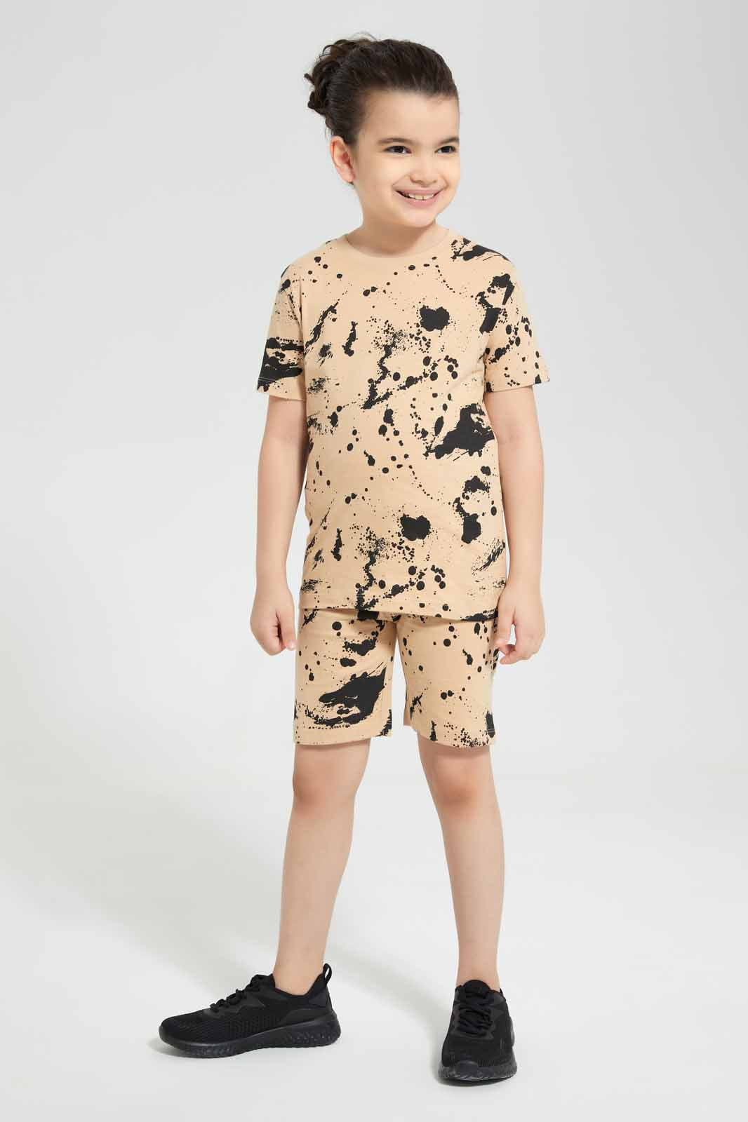 Redtag-Stone-Paint-Splat-T-Shirt-And-Short-PJ-BOY-Pyjama-Sets,-Category:Pyjama-Sets,-Colour:Stonewash,-Deals:New-In,-Filter:Boys-(2-to-8-Yrs),-New-In-BOY-APL,-Non-Sale,-Section:Boys-(0-to-14Yrs),-W22O-Boys-2 to 8 Years