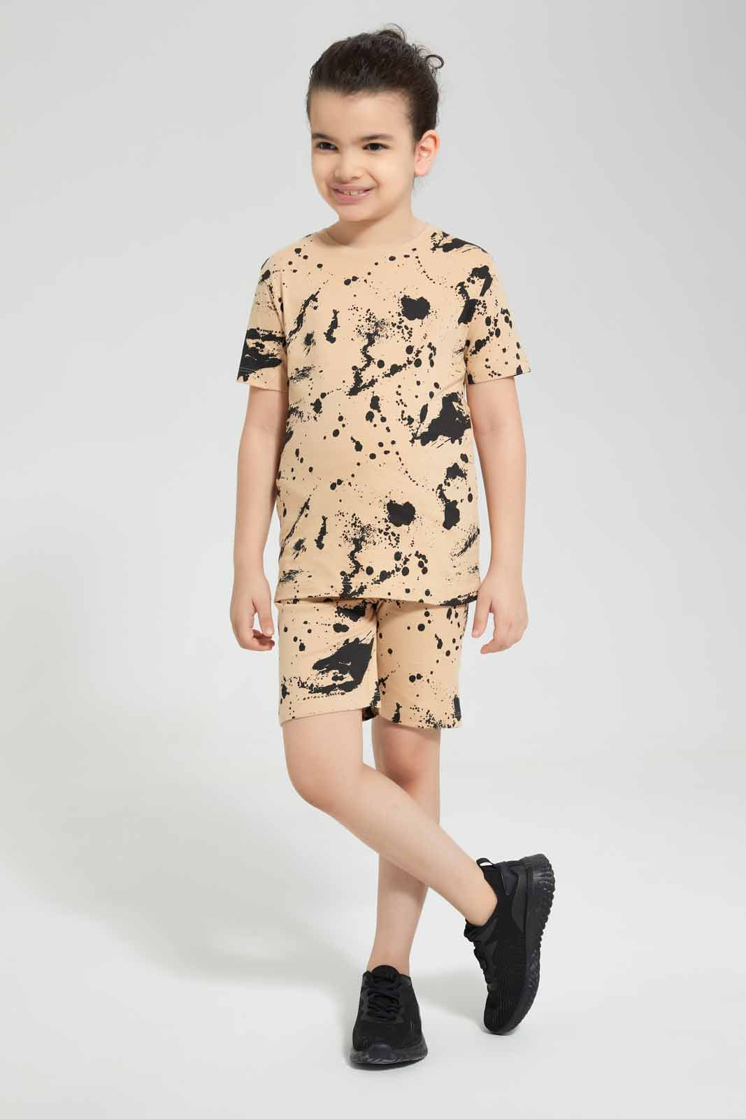 Redtag-Stone-Paint-Splat-T-Shirt-And-Short-PJ-BOY-Pyjama-Sets,-Category:Pyjama-Sets,-Colour:Stonewash,-Deals:New-In,-Filter:Boys-(2-to-8-Yrs),-New-In-BOY-APL,-Non-Sale,-Section:Boys-(0-to-14Yrs),-W22O-Boys-2 to 8 Years