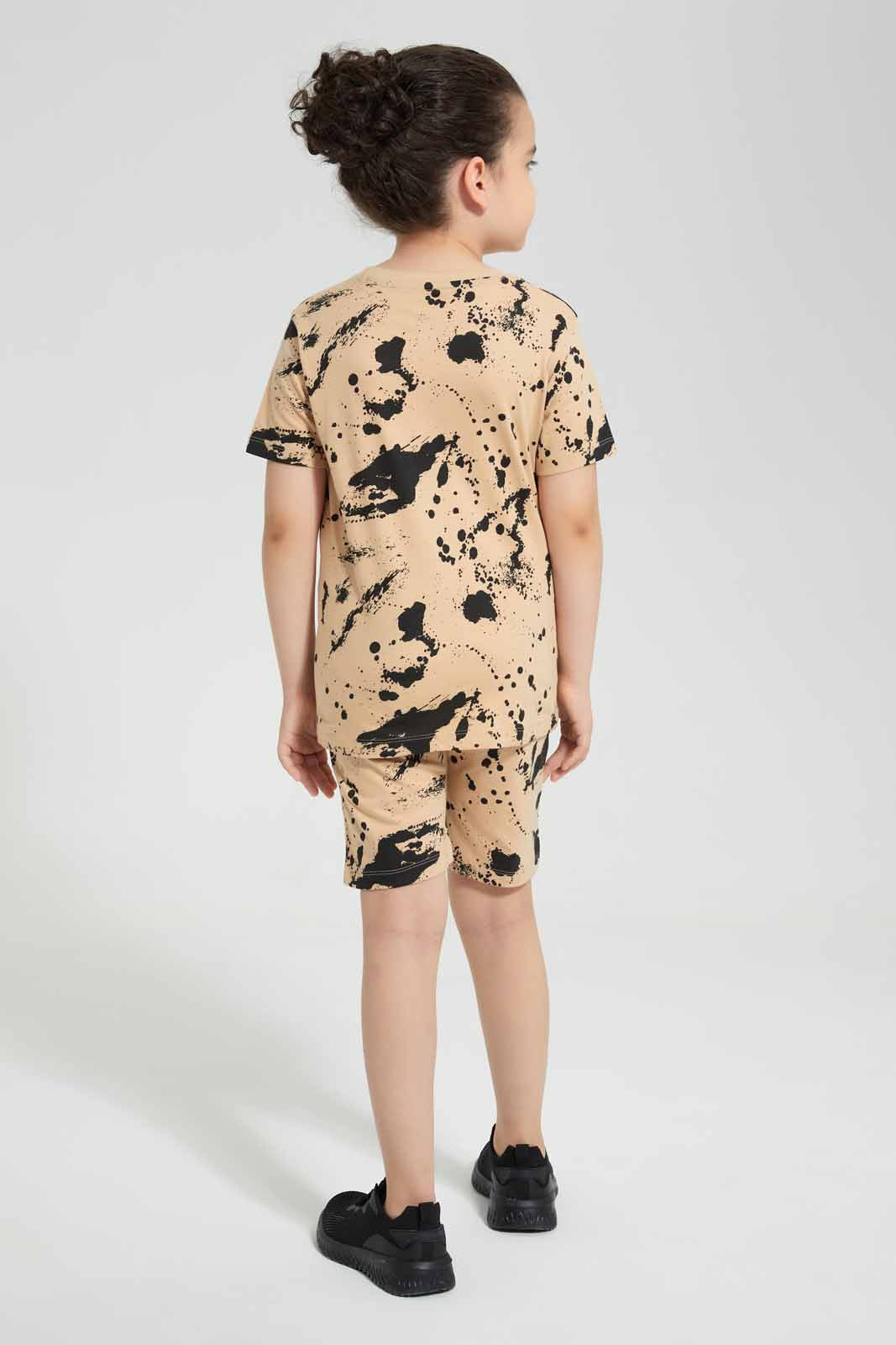 Redtag-Stone-Paint-Splat-T-Shirt-And-Short-PJ-BOY-Pyjama-Sets,-Category:Pyjama-Sets,-Colour:Stonewash,-Deals:New-In,-Filter:Boys-(2-to-8-Yrs),-New-In-BOY-APL,-Non-Sale,-Section:Boys-(0-to-14Yrs),-W22O-Boys-2 to 8 Years