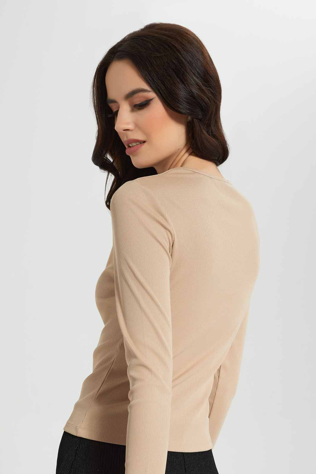 Redtag-Beige-Bodycon-Top-With-Stylised-Neckline-Category:Blouses,-Colour:Beige,-Deals:New-In,-EID,-Filter:Women's-Clothing,-New-In-Women-APL,-Non-Sale,-Section:Women,-W22O,-Women-Blouses-Women's-