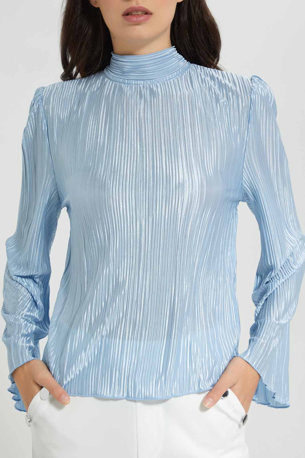 Redtag-Sky-Blue-High---Neck-Plisse-Top-Category:Blouses,-Colour:Sky-Blue,-Deals:New-In,-EID,-Filter:Women's-Clothing,-New-In-Women-APL,-Non-Sale,-Section:Women,-W22O,-Women-Blouses-Women's-