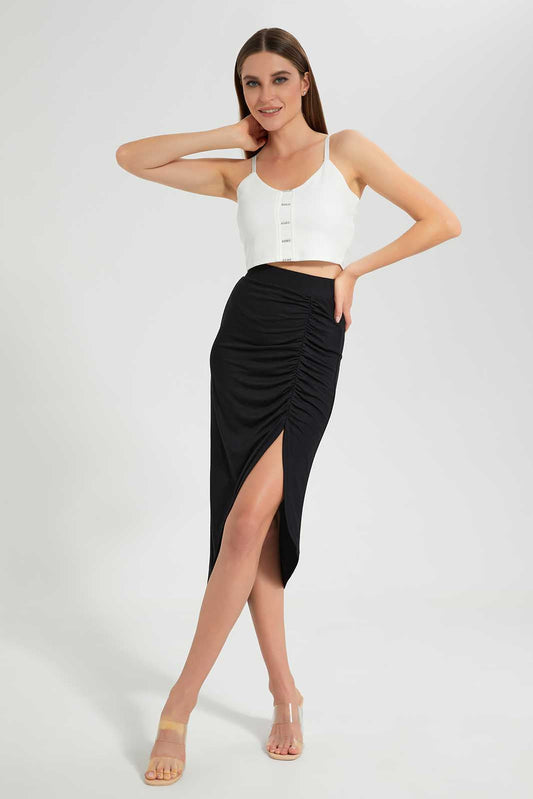Redtag-NAVY-Asymmetrical-Side-Ruching-Skirt-Category:Skirts,-Colour:Navy,-Deals:New-In,-Filter:Women's-Clothing,-LEC,-LEC-Skirts,-New-In-LEC,-Non-Sale,-Section:Women,-W22O-Women's-