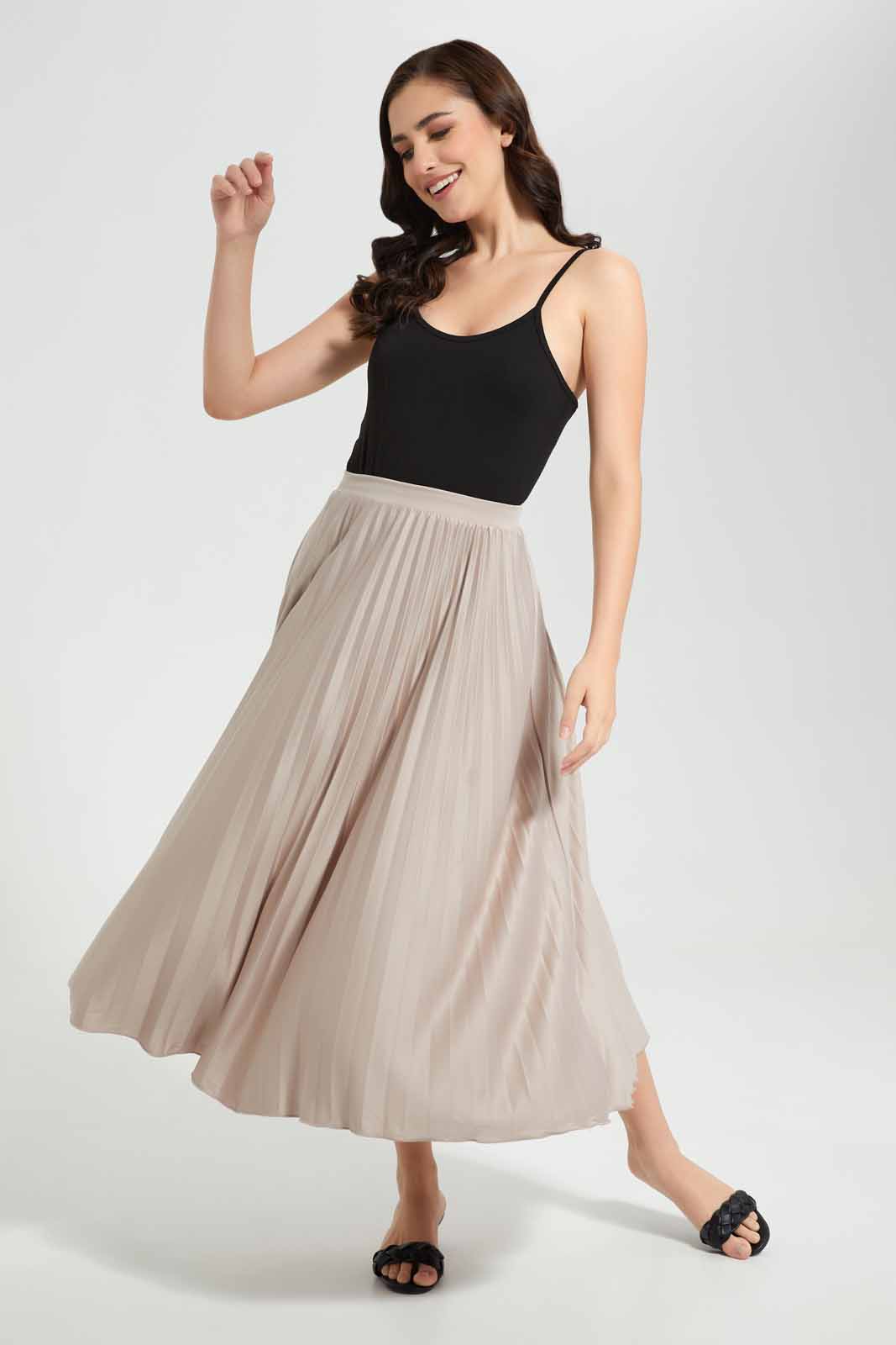 Redtag-Beige-Pleated-Midi-Skirt-without-front-wrap-Category:Skirts,-Colour:Beige,-Deals:New-In,-Filter:Women's-Clothing,-KSH,-New-In-Women,-Non-Sale,-Section:Women,-W22O,-Women-Skirts-Women's-