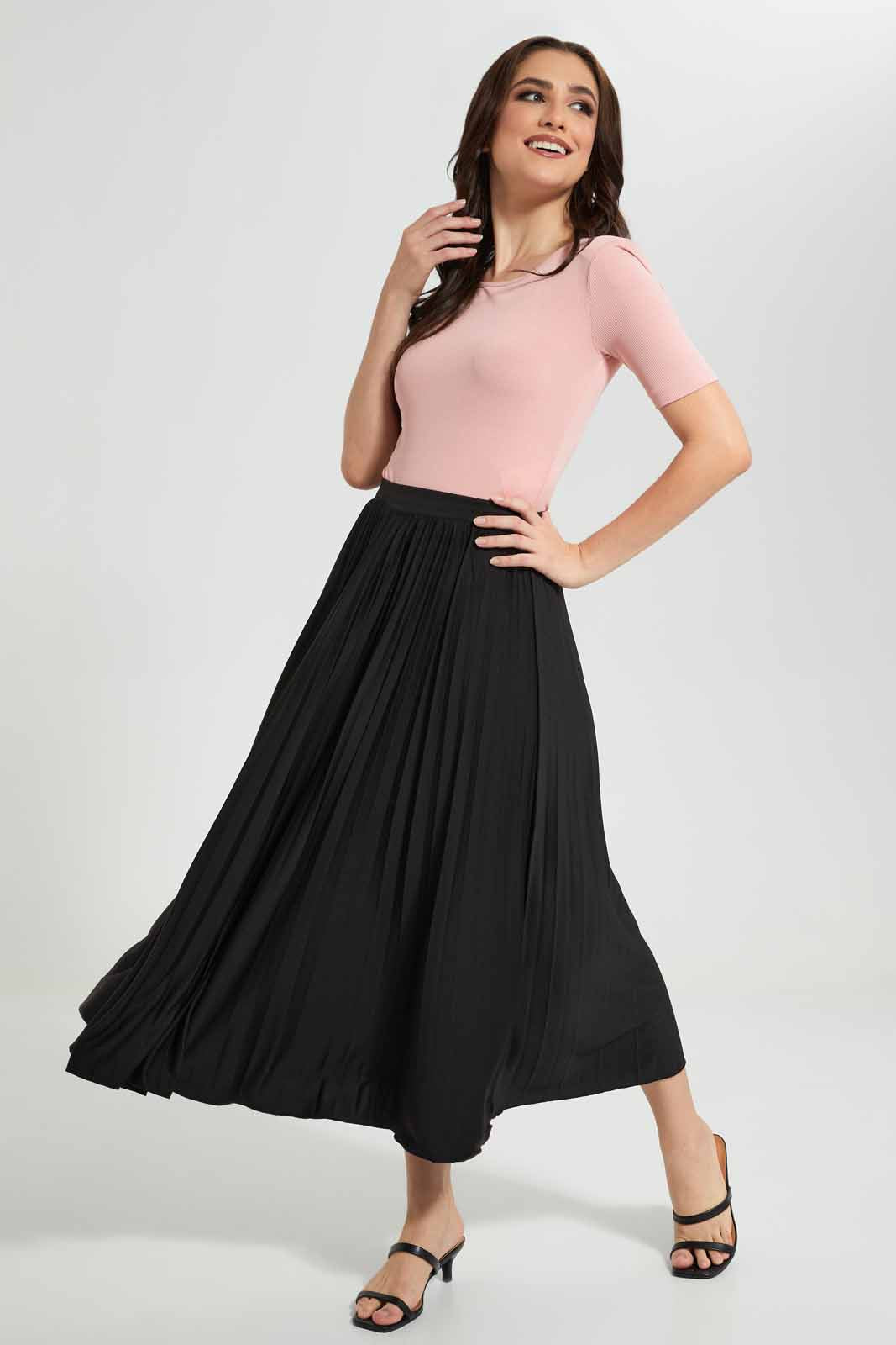 Redtag-Black-Pleated-Midi-Skirt-without-front-wrap-Category:Skirts,-Colour:Black,-Deals:New-In,-Filter:Women's-Clothing,-KSH,-New-In-Women-APL,-Non-Sale,-Section:Women,-W22O,-Women-Skirts-Women's-