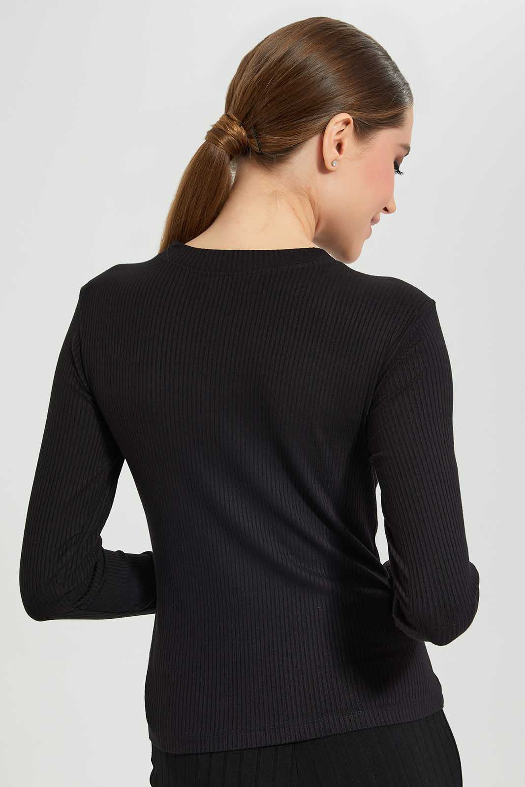Redtag-Black-Longsleeves-Knitted-Cut-Out-Top-Category:Tops,-Colour:Black,-Deals:New-In,-Filter:Women's-Clothing,-LEC,-LEC-Tops,-New-In-LEC,-Non-Sale,-Section:Women,-W22O-Women's-