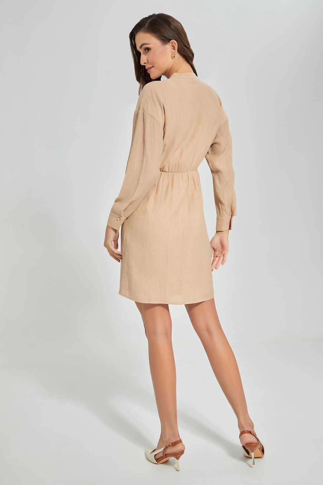 Redtag-Sand-Dress-Category:Dresses,-Colour:Sand,-Deals:New-In,-Filter:Women's-Clothing,-LDC,-LDC-Dresses,-New-In-LDC-APL,-Non-Sale,-Section:Women,-W22O-Women's-