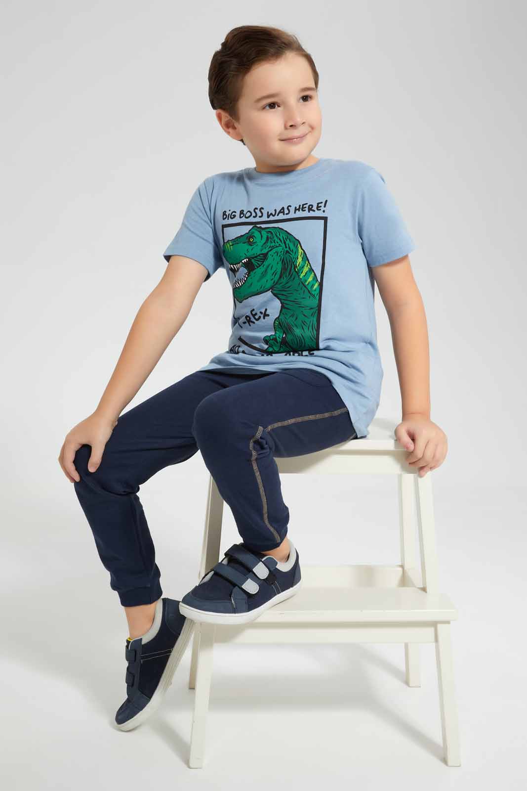 Redtag-Blue-Dino-Chest-print-SS-T-Shirt-BOY-T-Shirts,-Category:T-Shirts,-Colour:Blue,-Deals:New-In,-Filter:Boys-(2-to-8-Yrs),-New-In-BOY-APL,-Non-Sale,-Section:Boys-(0-to-14Yrs),-TBL,-W22O-Boys-2 to 8 Years