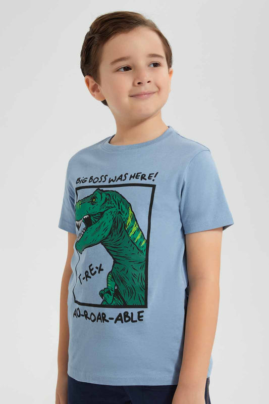 Redtag-Blue-Dino-Chest-print-SS-T-Shirt-BOY-T-Shirts,-Category:T-Shirts,-Colour:Blue,-Deals:New-In,-Filter:Boys-(2-to-8-Yrs),-New-In-BOY-APL,-Non-Sale,-Section:Boys-(0-to-14Yrs),-TBL,-W22O-Boys-2 to 8 Years