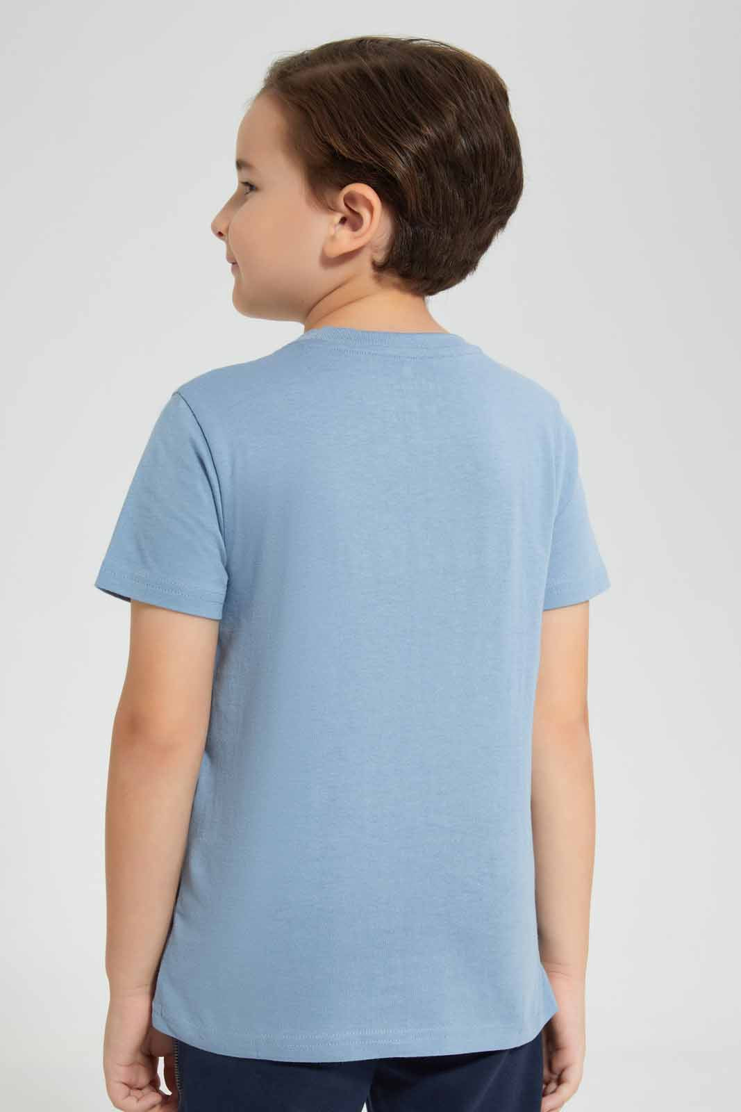 Redtag-Blue-Dino-Chest-print-SS-T-Shirt-BOY-T-Shirts,-Category:T-Shirts,-Colour:Blue,-Deals:New-In,-Filter:Boys-(2-to-8-Yrs),-New-In-BOY-APL,-Non-Sale,-Section:Boys-(0-to-14Yrs),-TBL,-W22O-Boys-2 to 8 Years