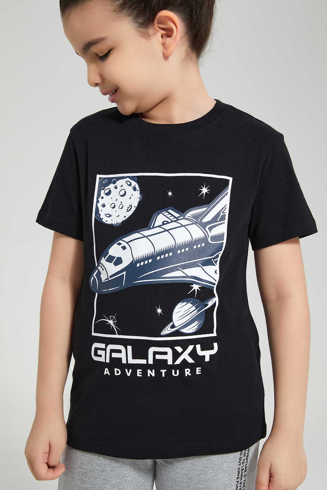Redtag-Black-Galaxy-Chest-print-SS-T-Shirt-BOY-T-Shirts,-Category:T-Shirts,-Colour:Black,-Deals:New-In,-Filter:Boys-(2-to-8-Yrs),-New-In-BOY-APL,-Non-Sale,-Section:Boys-(0-to-14Yrs),-TBL,-W22O-Boys-2 to 8 Years