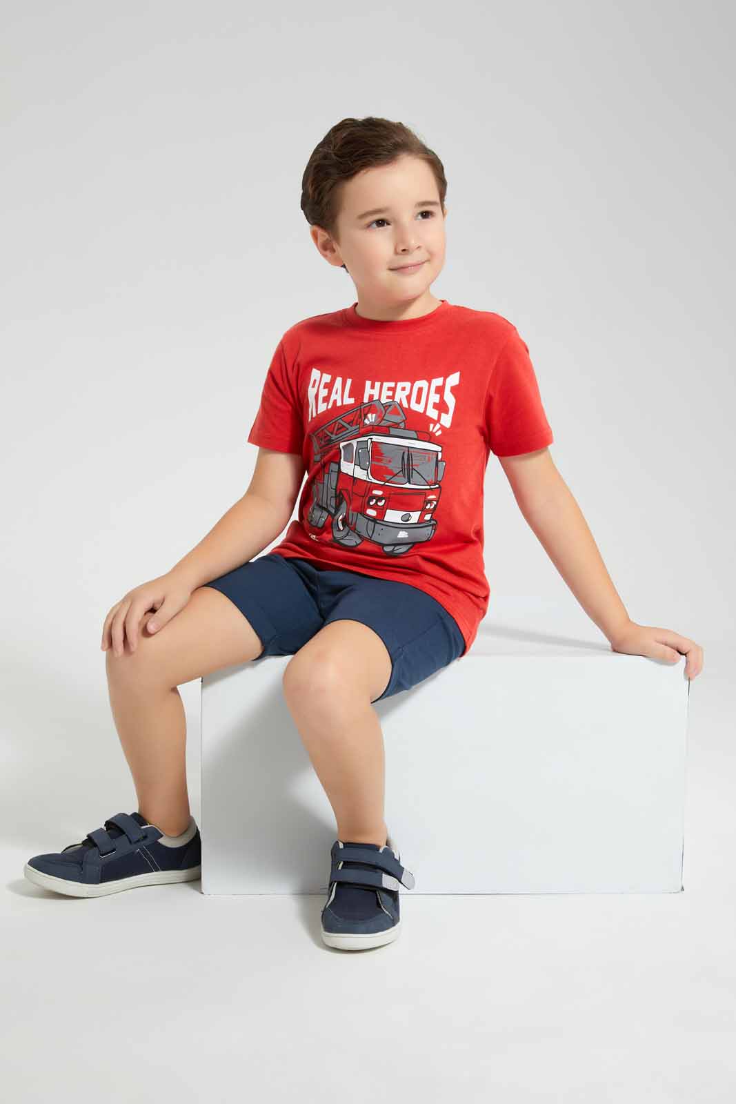 Redtag-Red-Fire-Truck-Chest-print-SS-T-Shirt-BOY-T-Shirts,-Category:T-Shirts,-Colour:Red,-Deals:New-In,-Filter:Boys-(2-to-8-Yrs),-New-In-BOY-APL,-Non-Sale,-Section:Boys-(0-to-14Yrs),-TBL,-W22O-Boys-2 to 8 Years