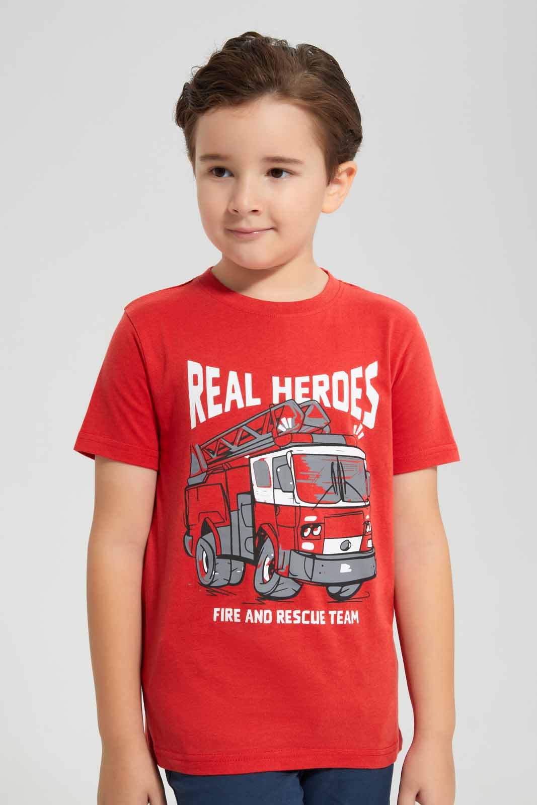 Redtag-Red-Fire-Truck-Chest-print-SS-T-Shirt-BOY-T-Shirts,-Category:T-Shirts,-Colour:Red,-Deals:New-In,-Filter:Boys-(2-to-8-Yrs),-New-In-BOY-APL,-Non-Sale,-Section:Boys-(0-to-14Yrs),-TBL,-W22O-Boys-2 to 8 Years
