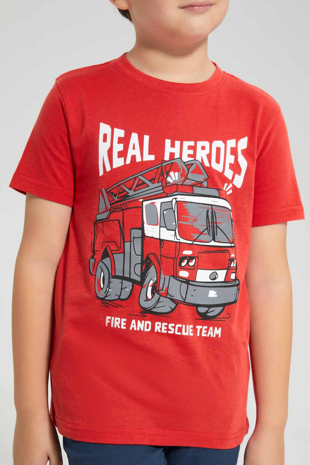 Redtag-Red-Fire-Truck-Chest-print-SS-T-Shirt-BOY-T-Shirts,-Category:T-Shirts,-Colour:Red,-Deals:New-In,-Filter:Boys-(2-to-8-Yrs),-New-In-BOY-APL,-Non-Sale,-Section:Boys-(0-to-14Yrs),-TBL,-W22O-Boys-2 to 8 Years