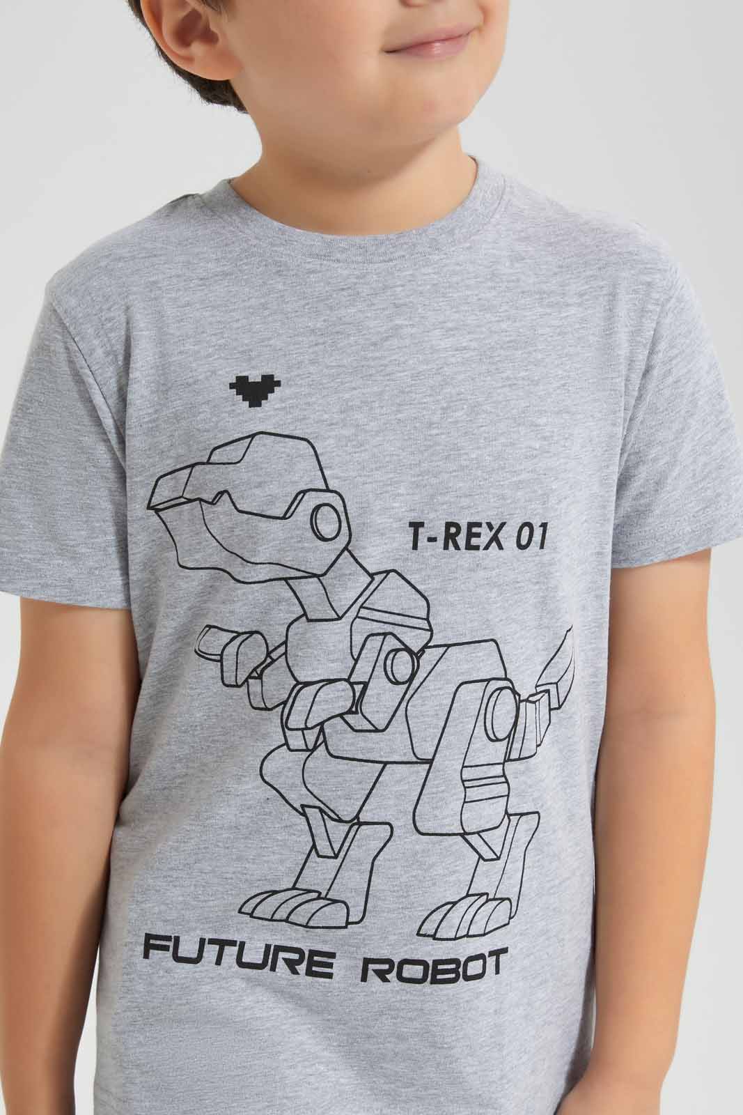 Redtag-Mid-Grey-Dino-Chest-print-SS-T-Shirt-BOY-T-Shirts,-Category:T-Shirts,-Colour:Grey,-Deals:New-In,-Filter:Boys-(2-to-8-Yrs),-New-In-BOY-APL,-Non-Sale,-Section:Boys-(0-to-14Yrs),-TBL,-W22O-Boys-2 to 8 Years