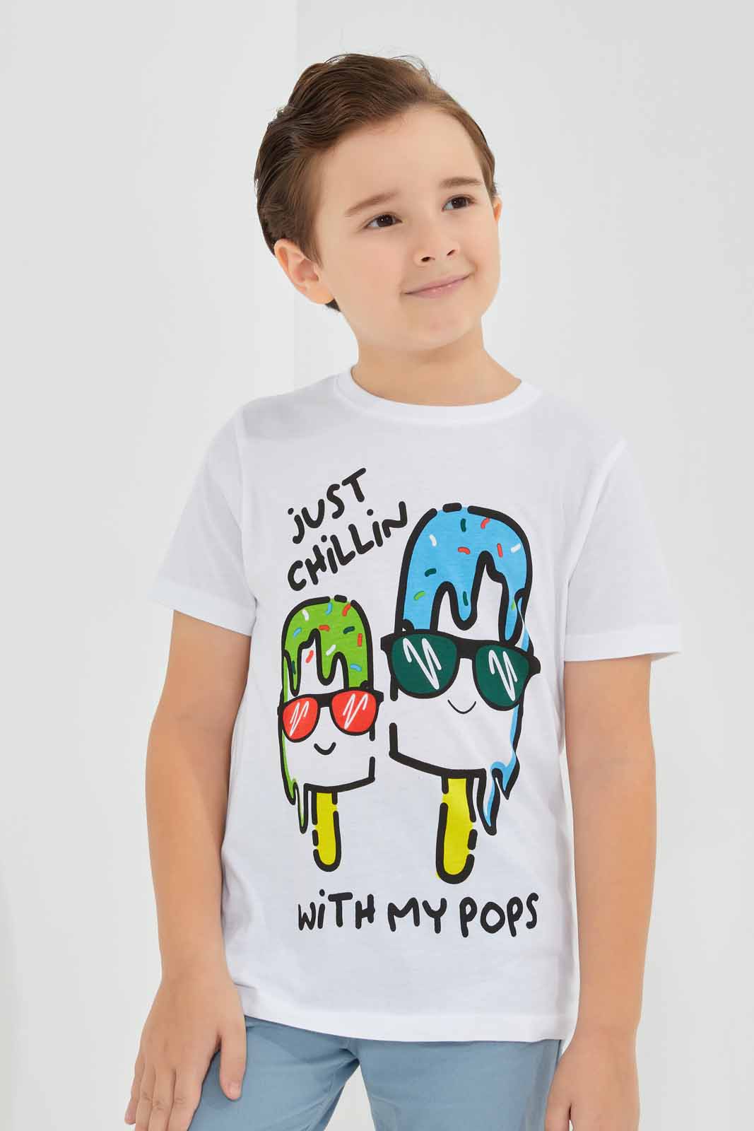 Redtag-White-Chilling-Chest-print-SS-T-Shirt-BOY-T-Shirts,-Category:T-Shirts,-Colour:White,-Deals:New-In,-Filter:Boys-(2-to-8-Yrs),-New-In-BOY-APL,-Non-Sale,-Section:Boys-(0-to-14Yrs),-TBL,-W22O-Boys-2 to 8 Years
